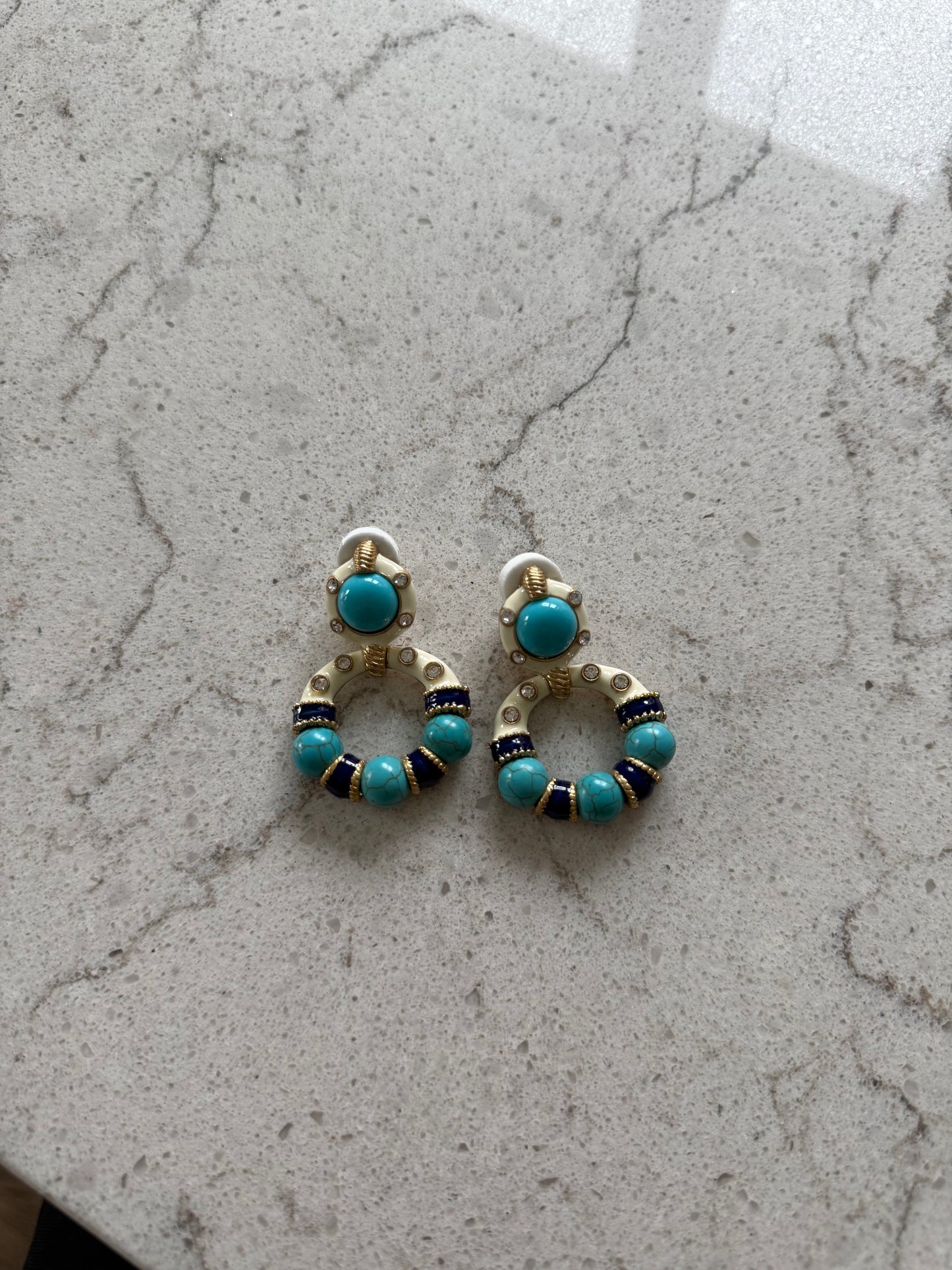 Turquoise Navy And White Crystal Earrings