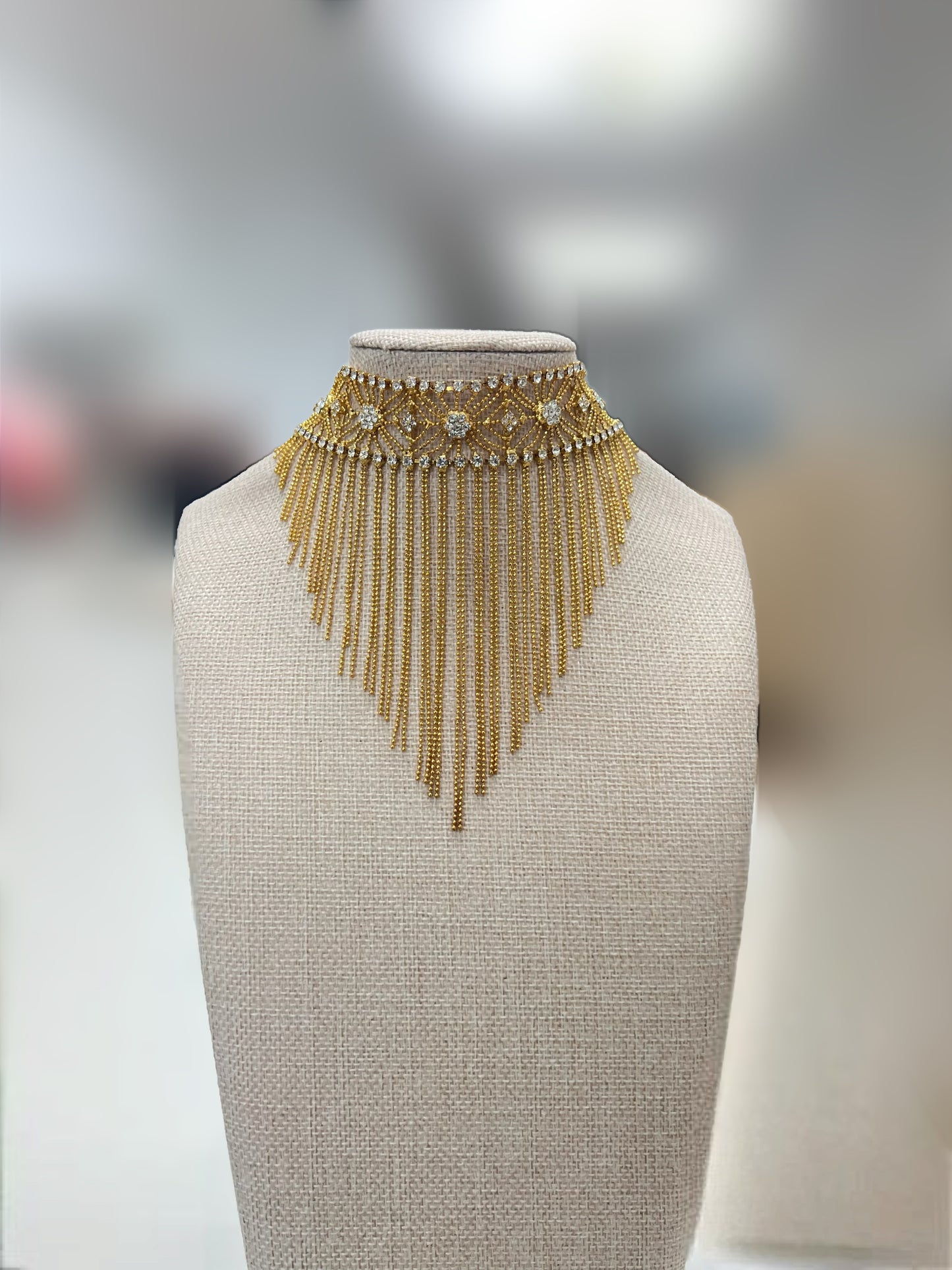 Tassel and Rhinestone Choker Necklace