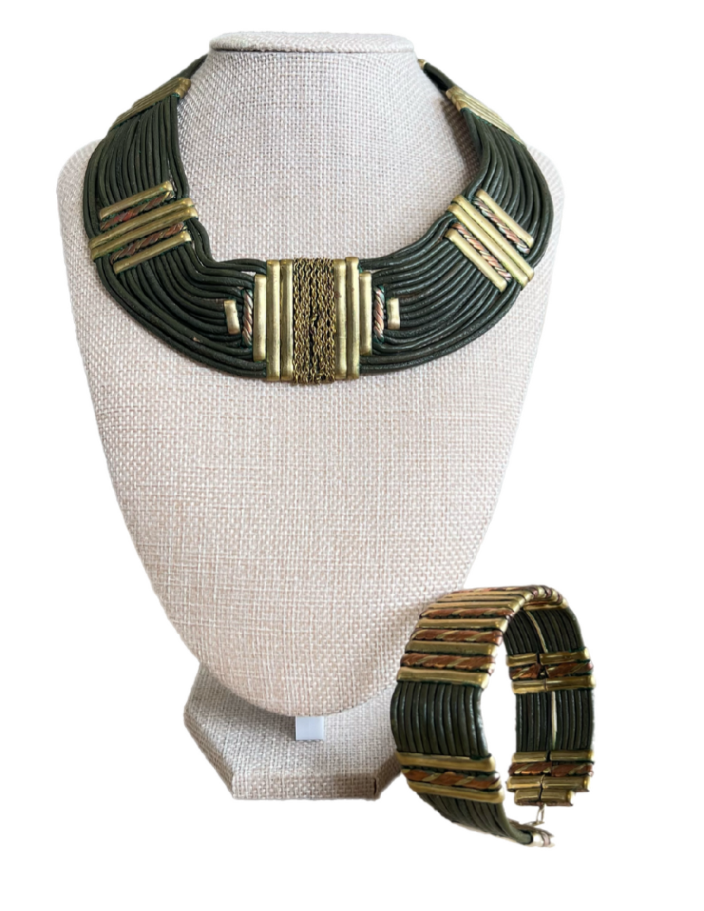 Black and Gold Matching Necklace and Bracelet Set
