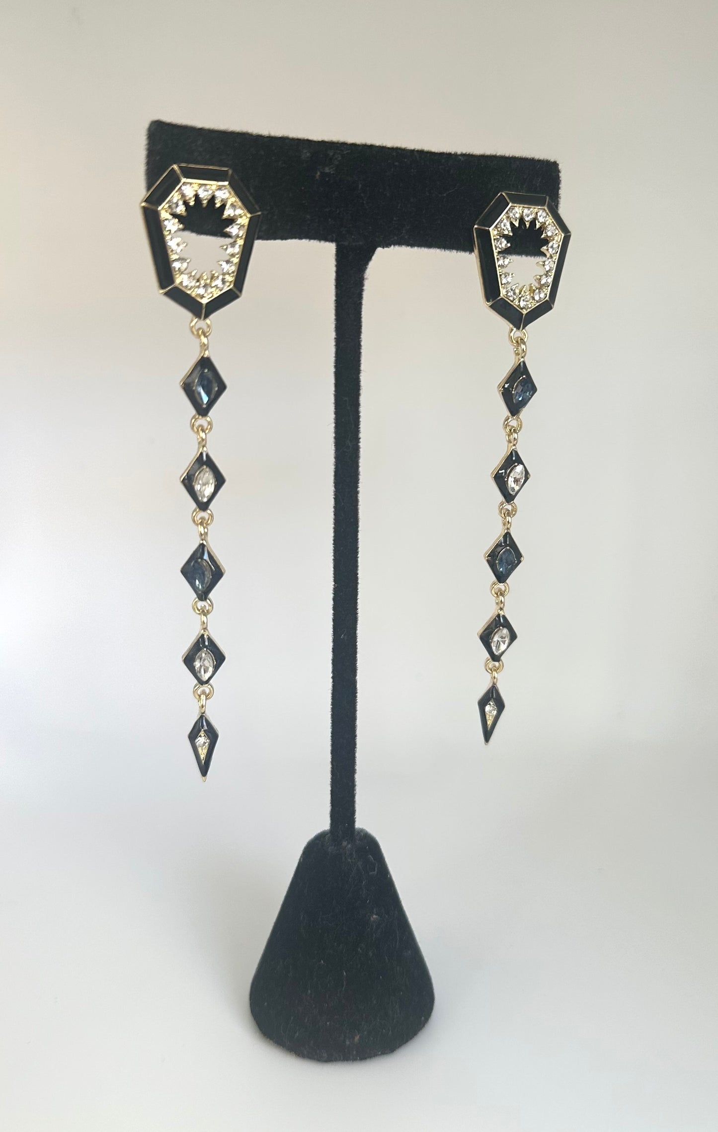 Long Black and Crystal Hanging Earring