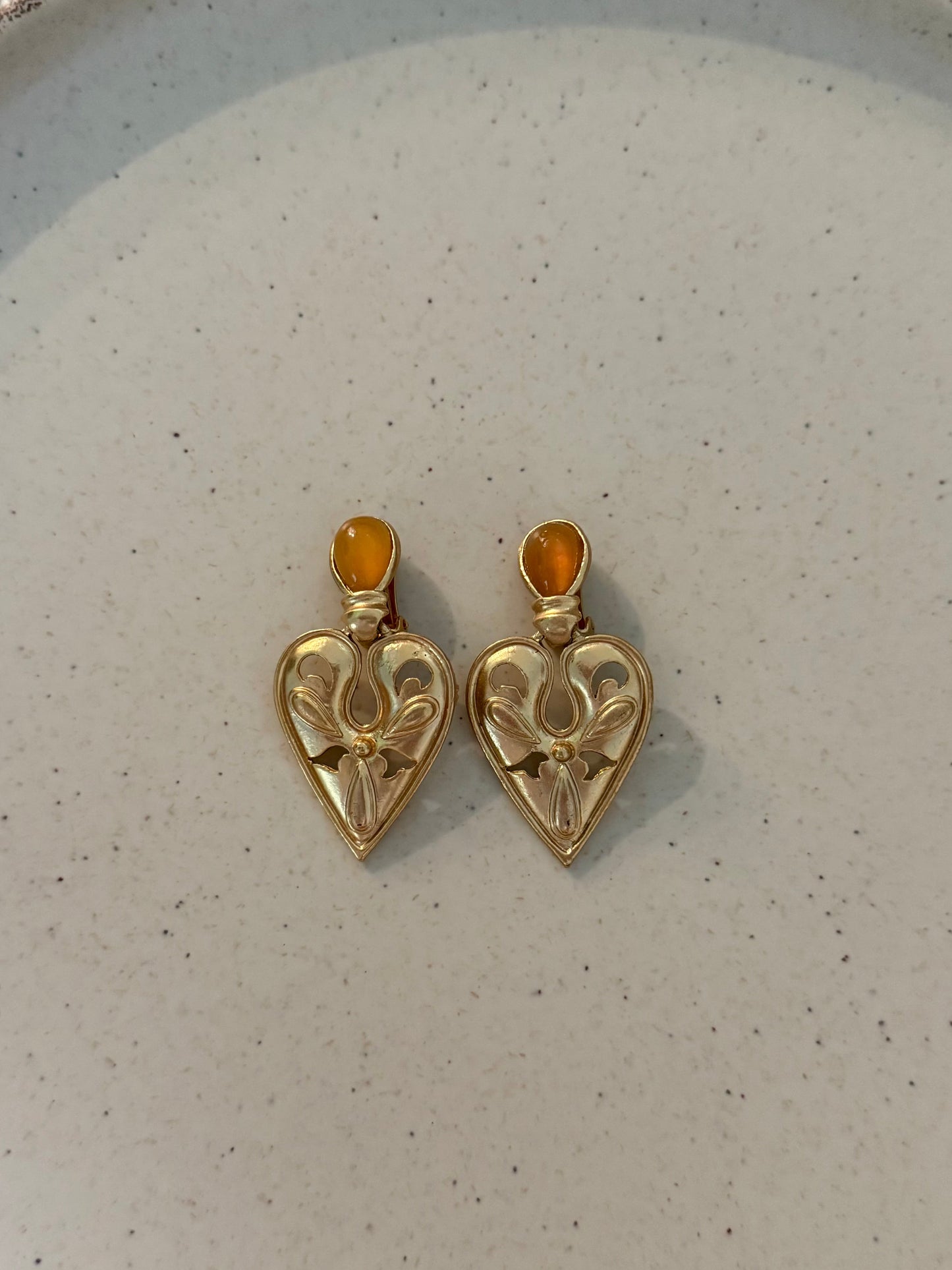 Vintage Gold Heart Clip On Earrings
