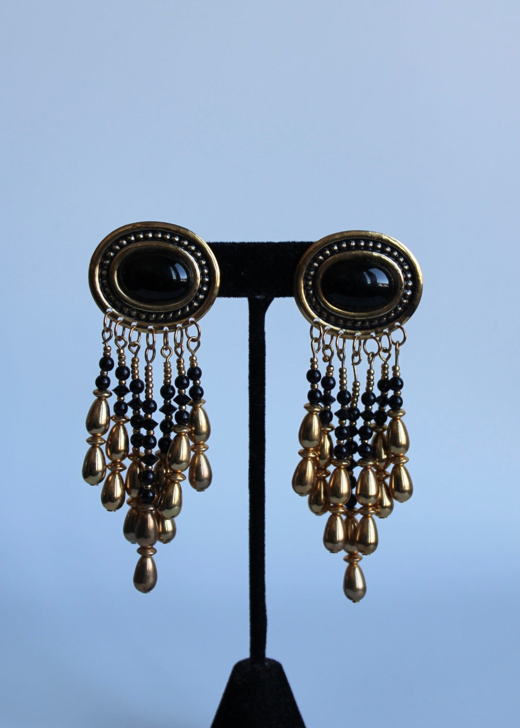 Vintage Gold & Black Long Statement Earrings