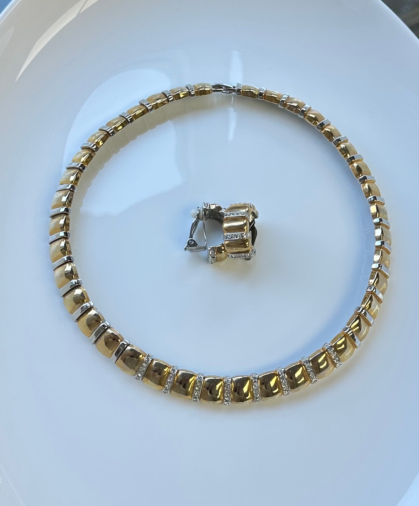 Gold and Crystal Half Hoop Earrings