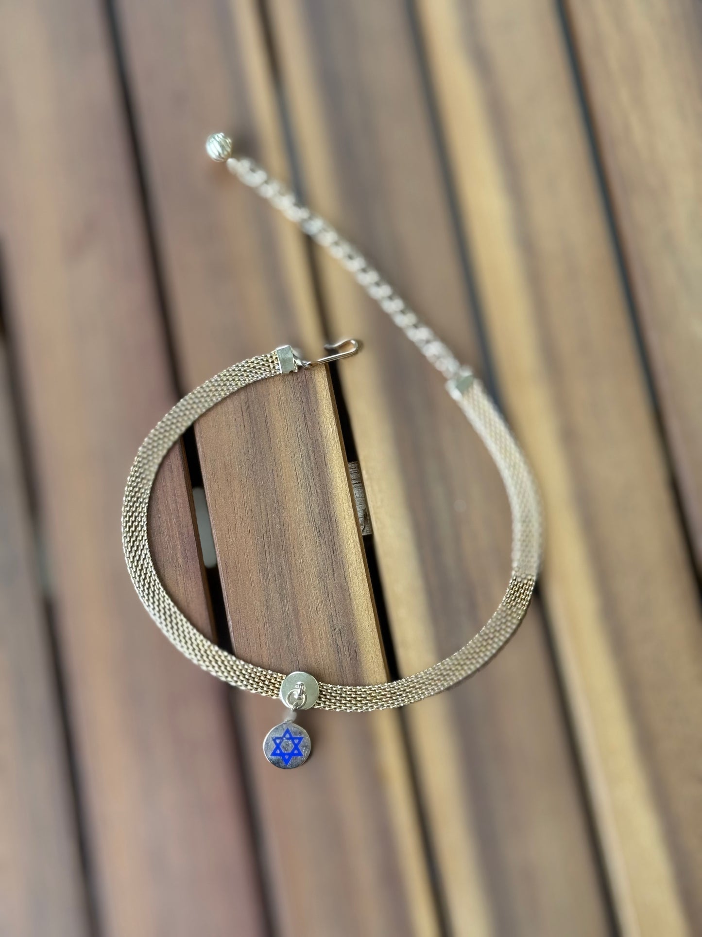 Vintage Gold Mesh Choker With Jewish Star Charm