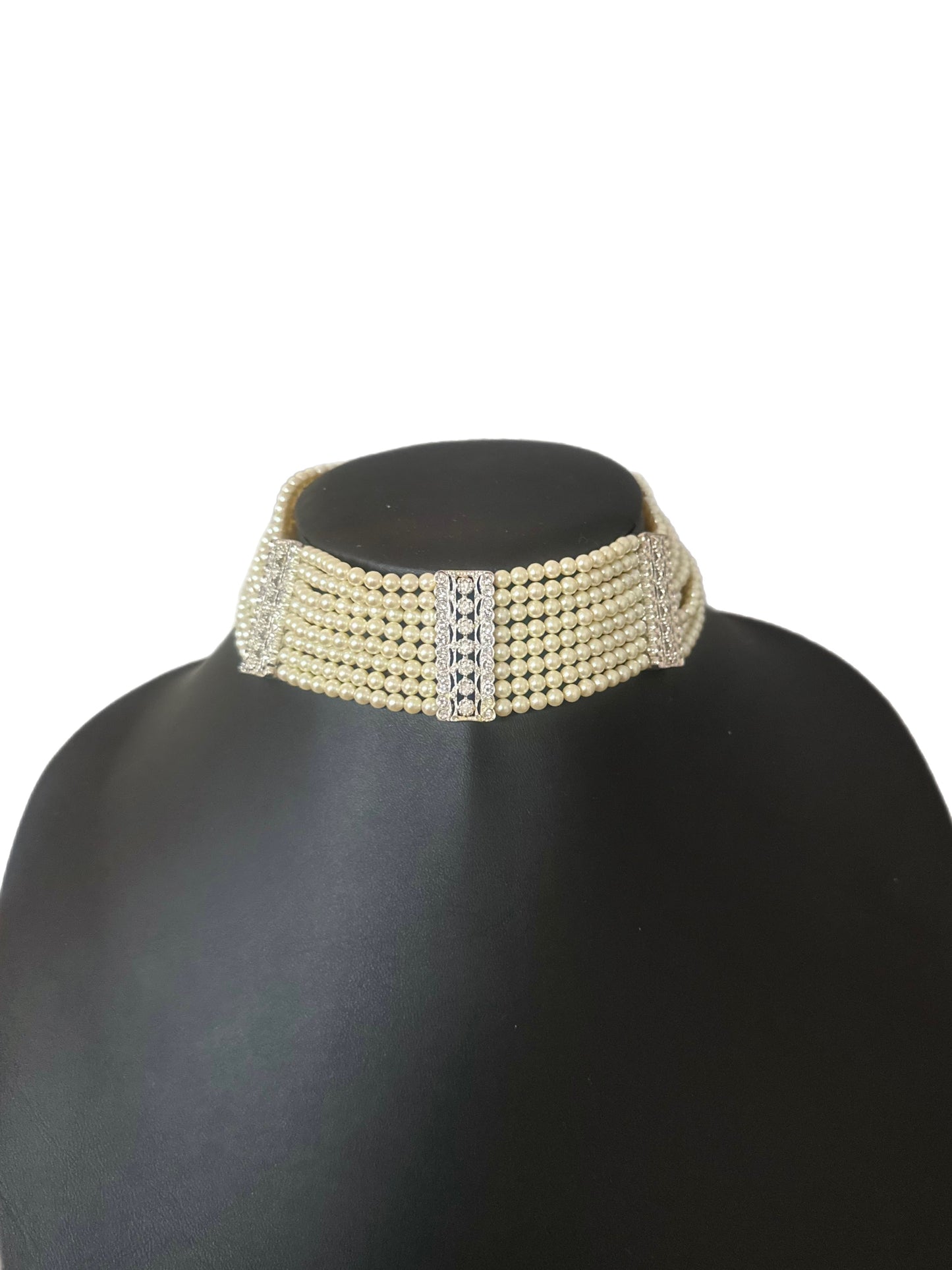 Multi strand pearl choker necklace