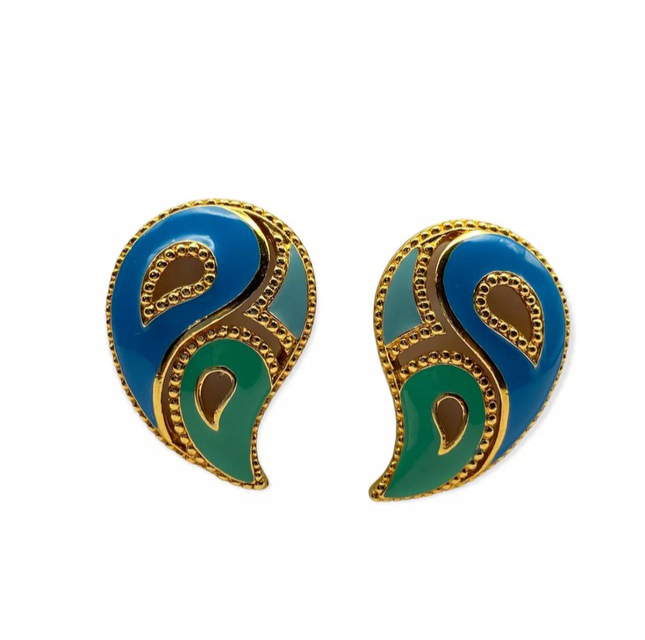 Vintage Paisley Enamel Earrings
