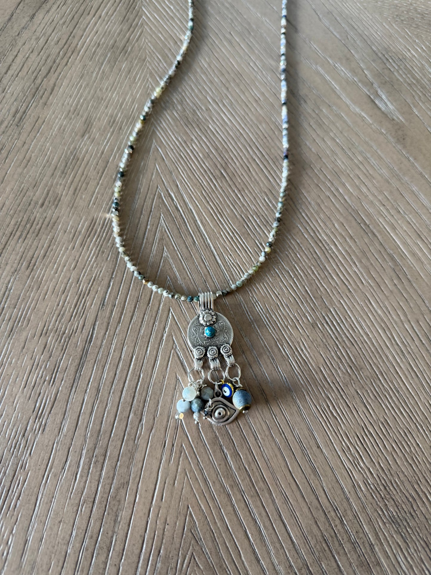 Beaded Necklace With Turquoise Accent Charms