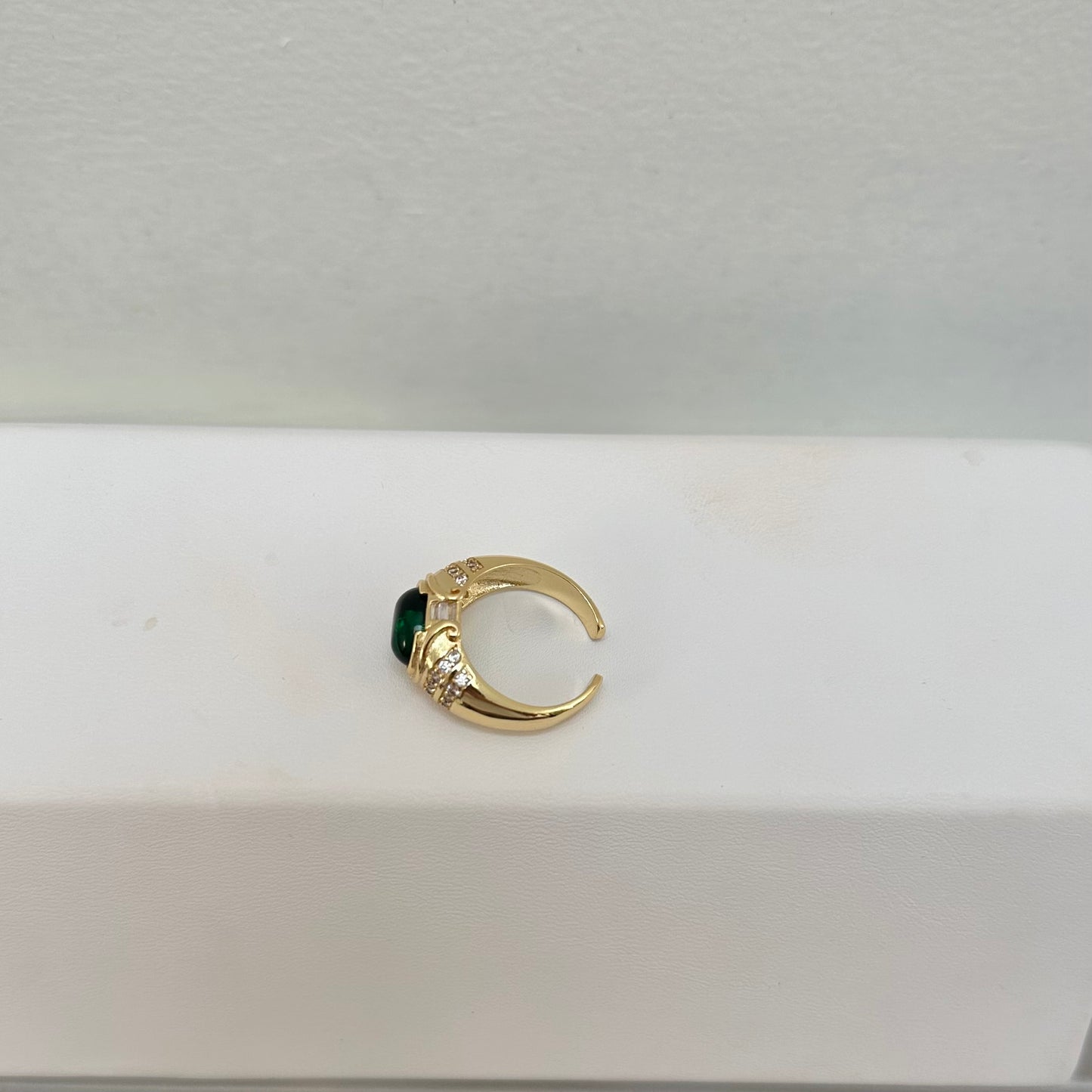 Gold Green and Crystal Ring