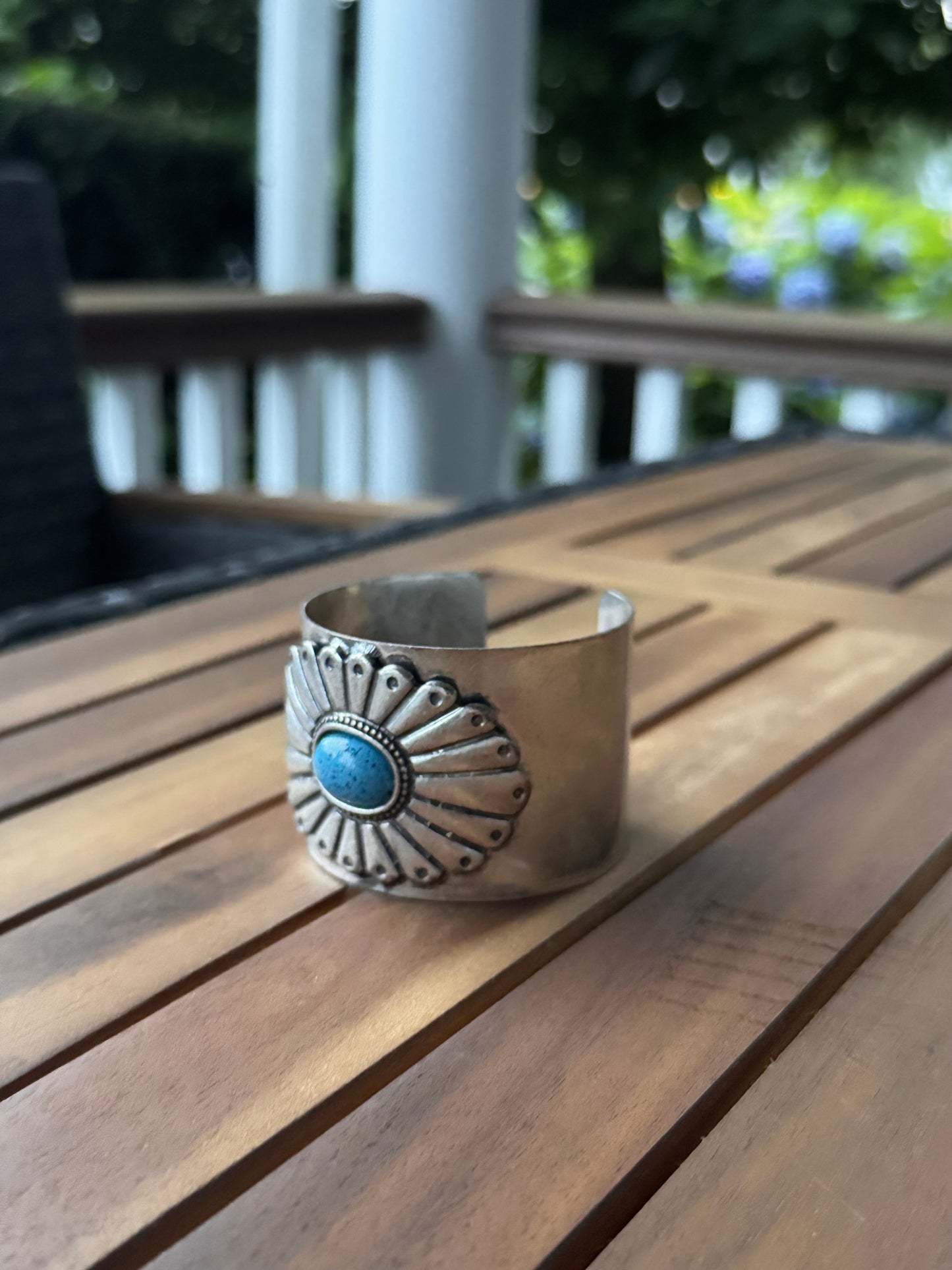 Turquoise And Silver Adjustable Cuff