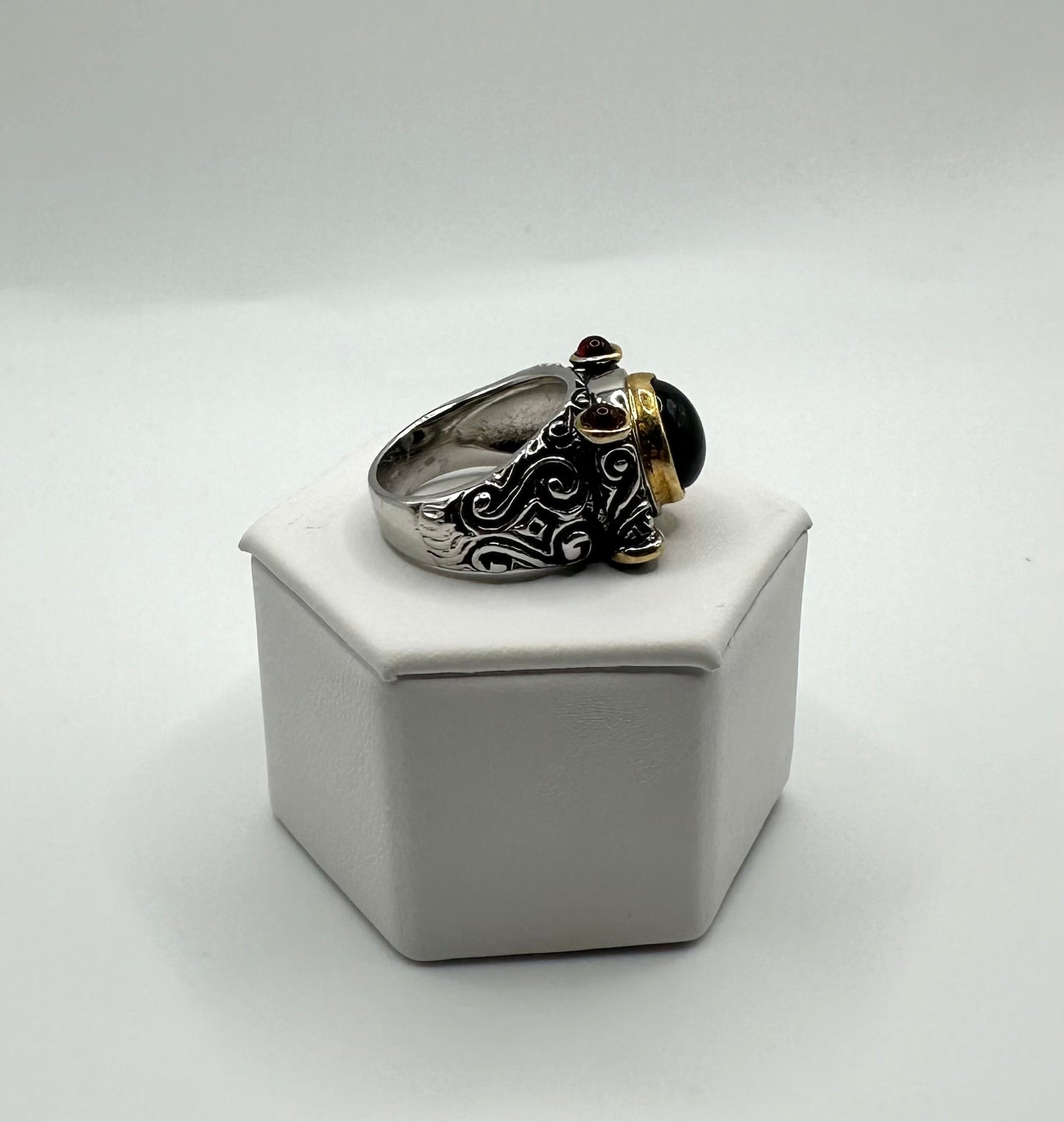 Black and Ruby Cabochon Stone Ring