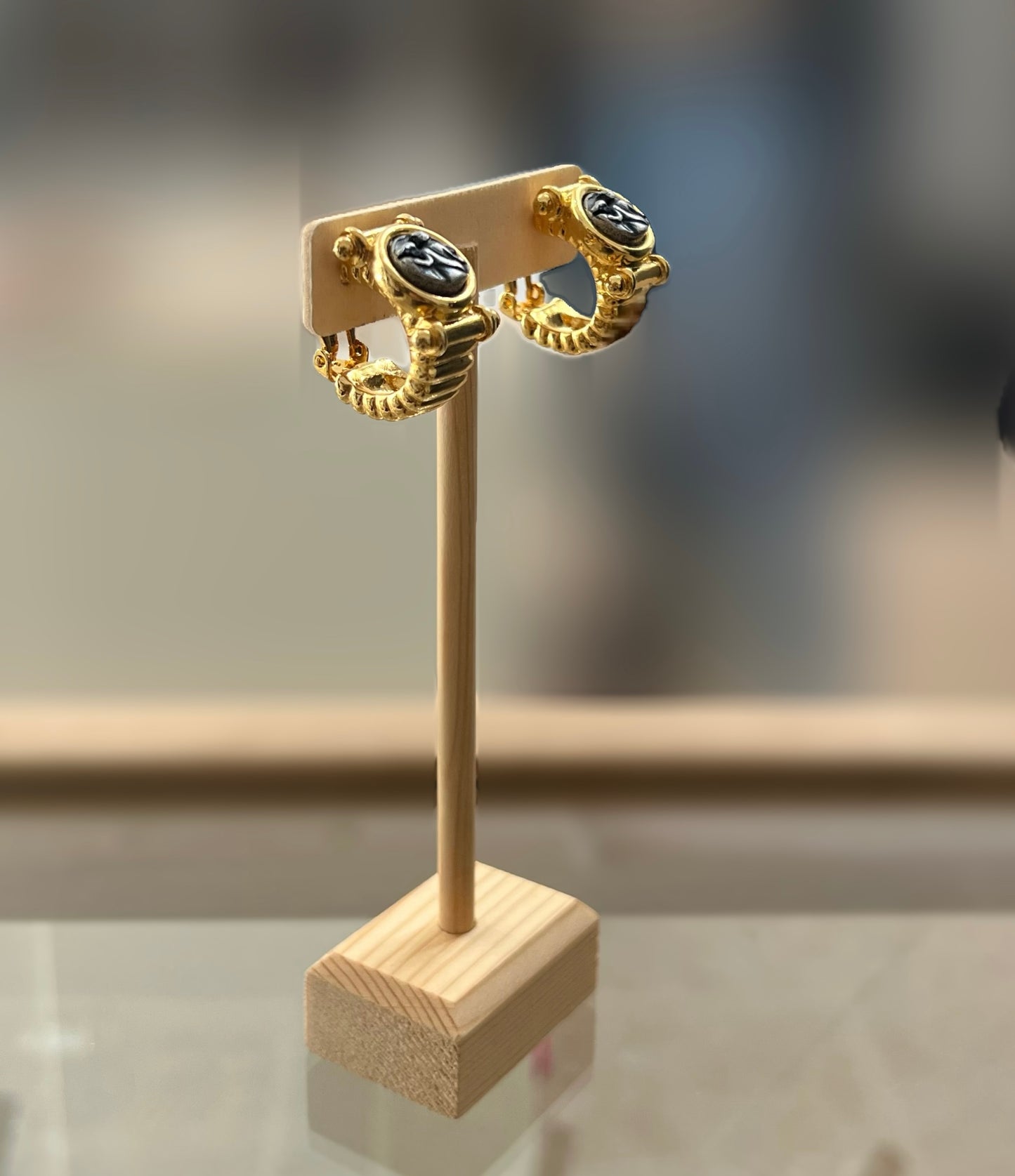 Coin Gold Ribbed Hoop Earring