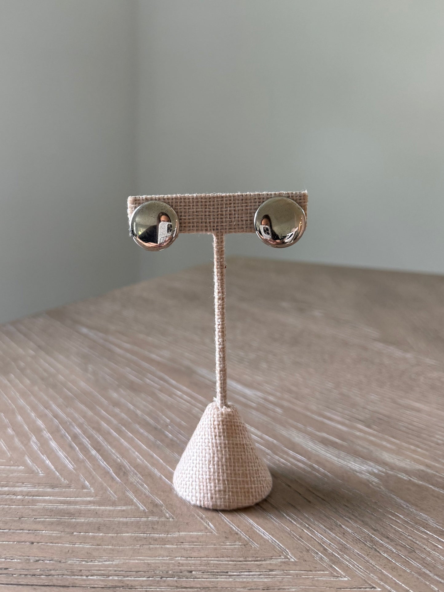Mini Silver Button Clip Back Earringd