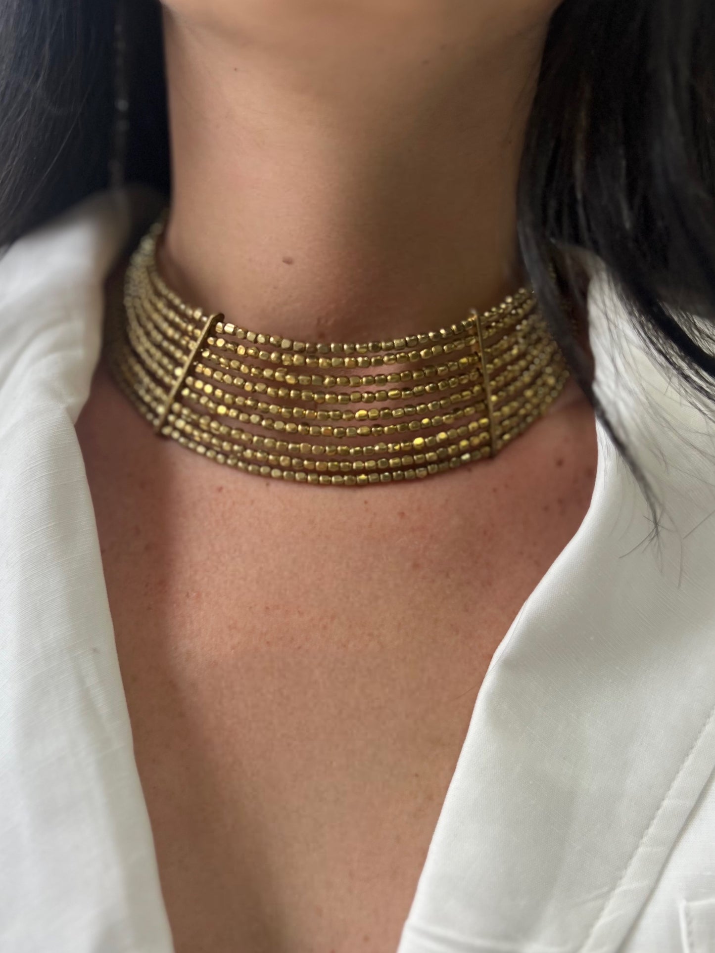 Gold Beaded Collar Necklace