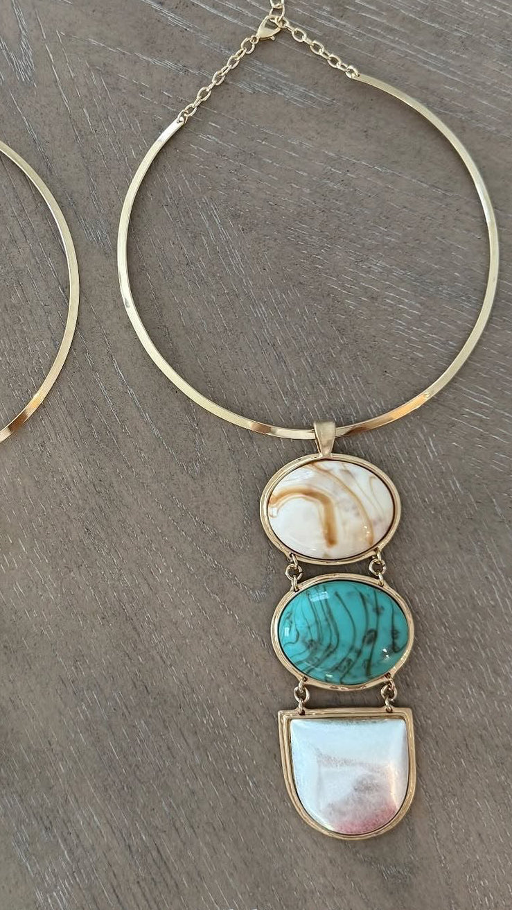 Multi Pendant Marble Turquoise Collar Necklace
