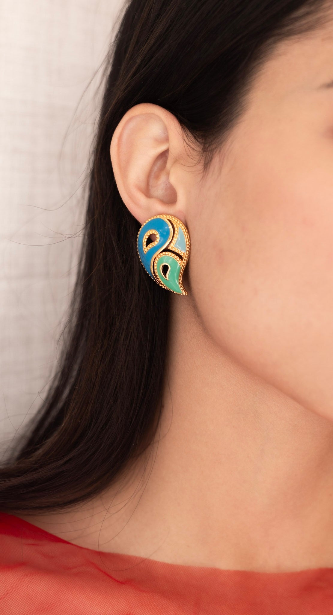 Vintage Paisley Enamel Earrings
