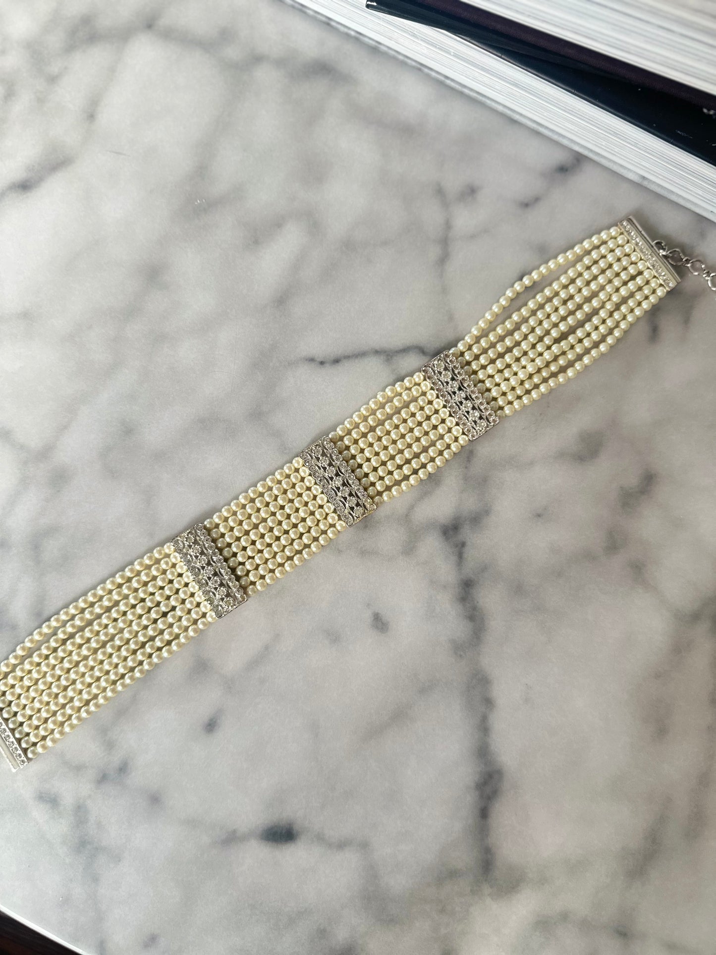 Multi strand pearl choker necklace
