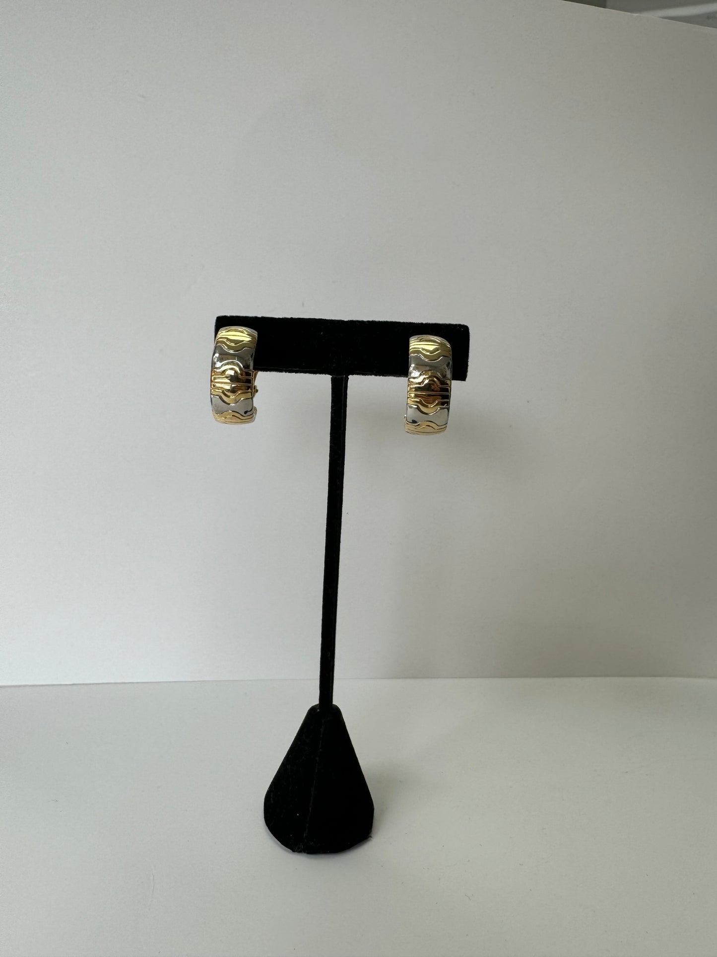Parenthesis Link Two Tone Clip On Hoop Earring