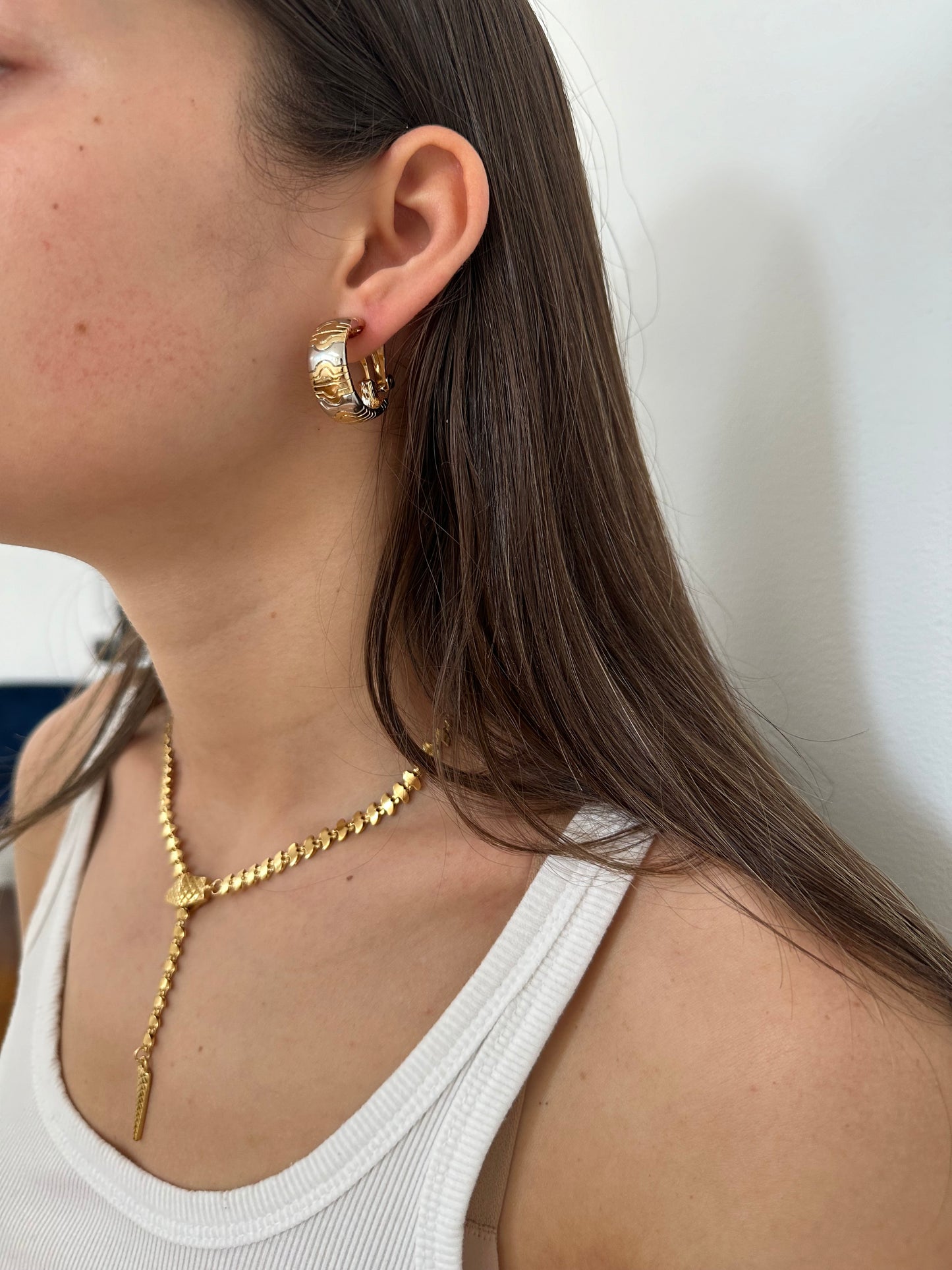 Parenthesis Link Two Tone Clip On Hoop Earring