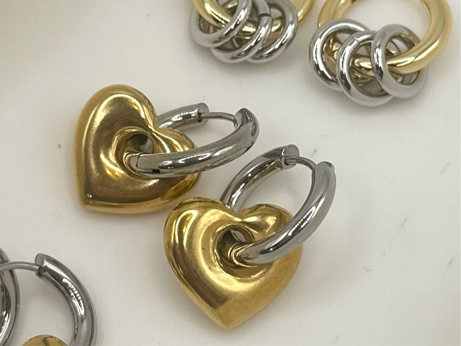 Two Tone Heart Hoop Earring
