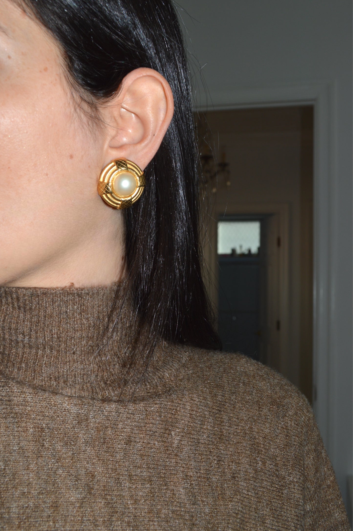 Gold and Pearl Circle Earrings
