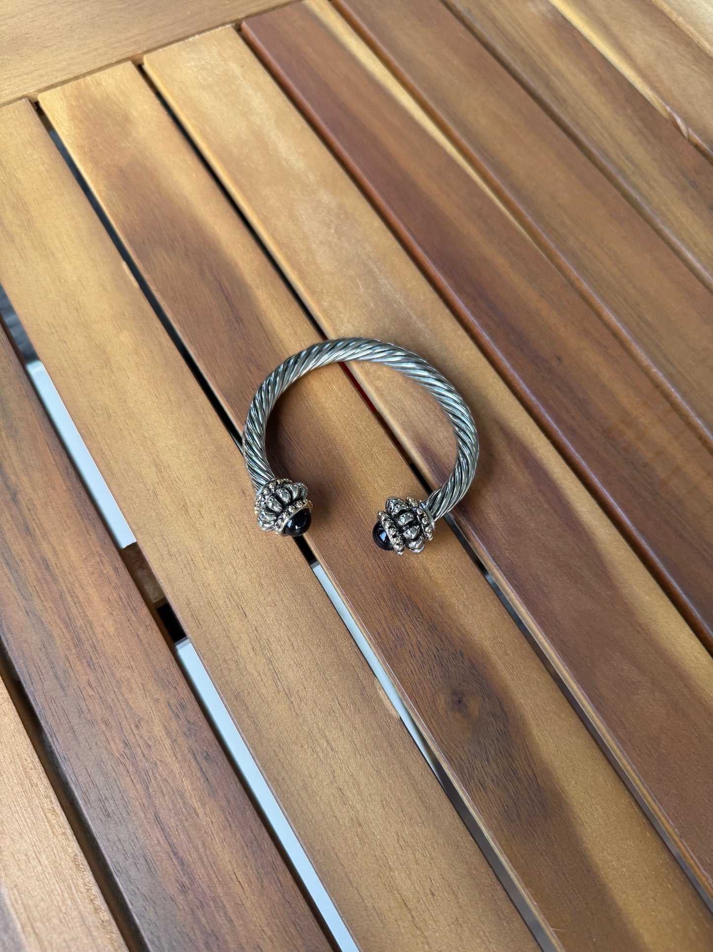 Vintage Silver And Black Twisted Cuff