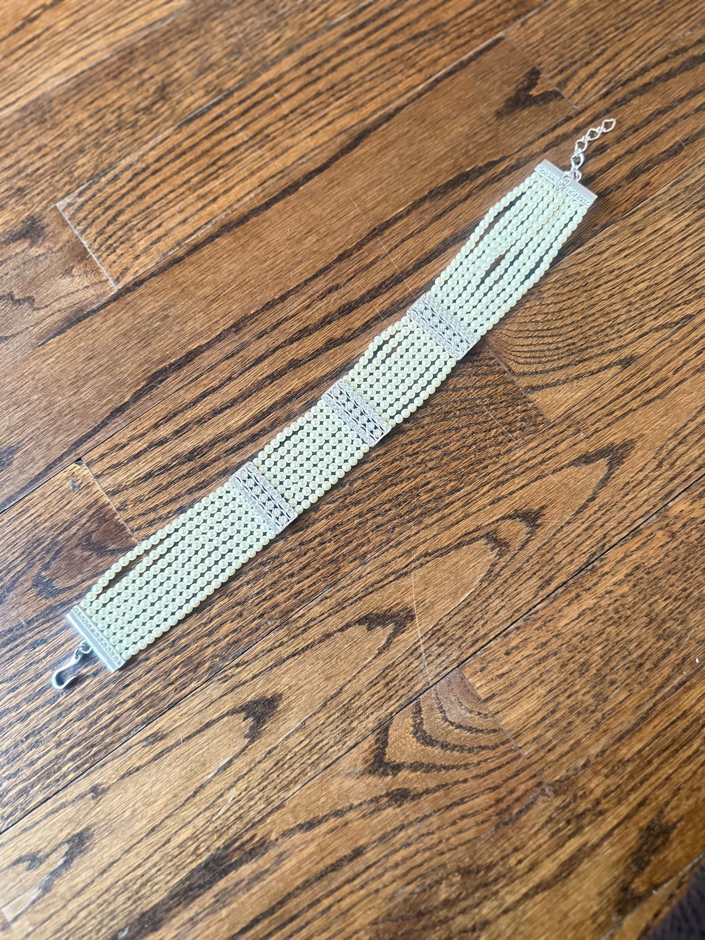Multi strand pearl choker necklace