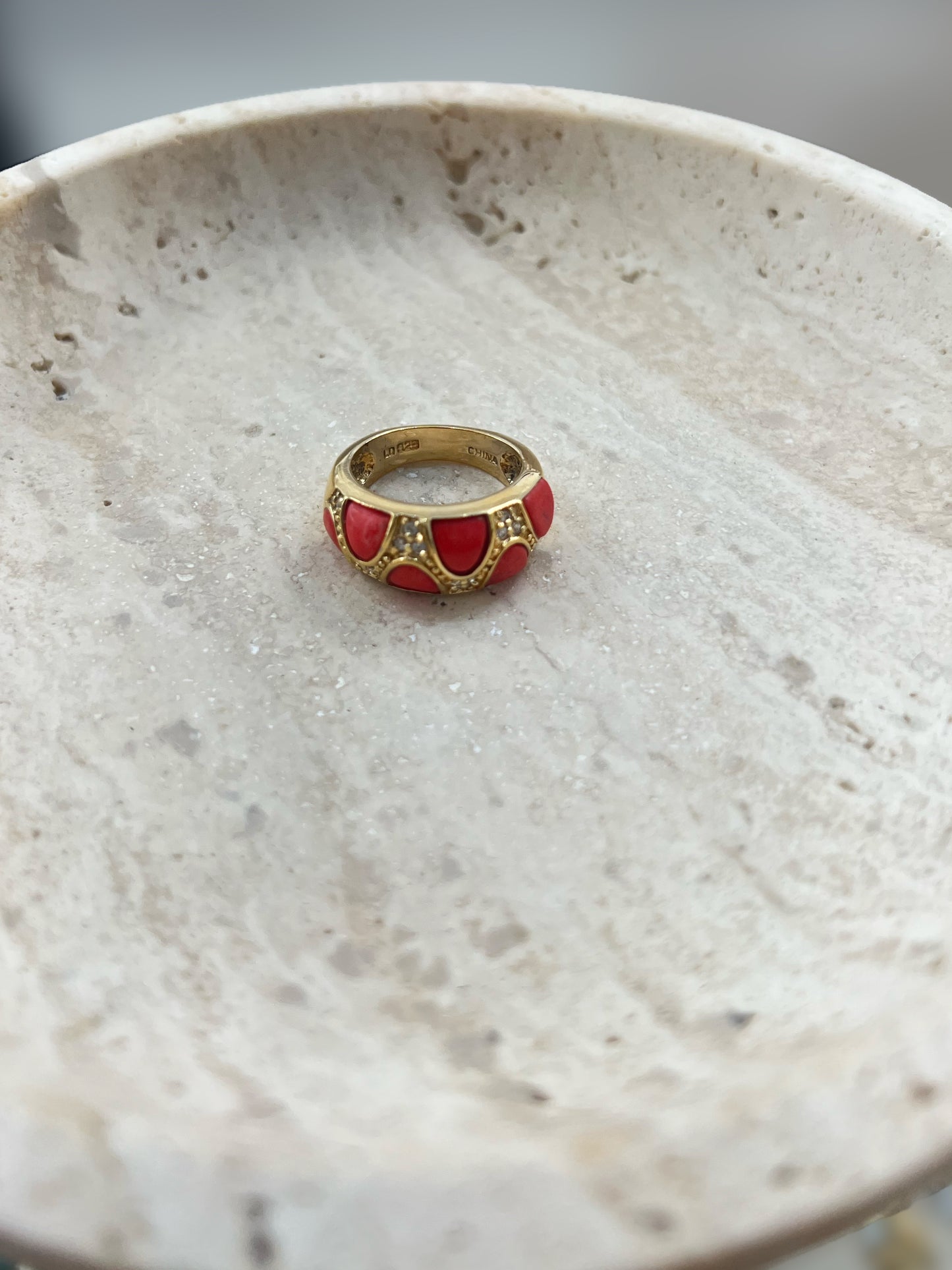 Red And Crystal Gold Tone Ring