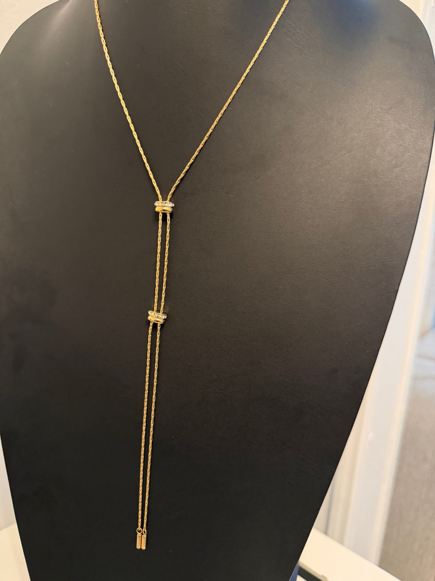 Adjustable Gold Crystal Lariat Necklace
