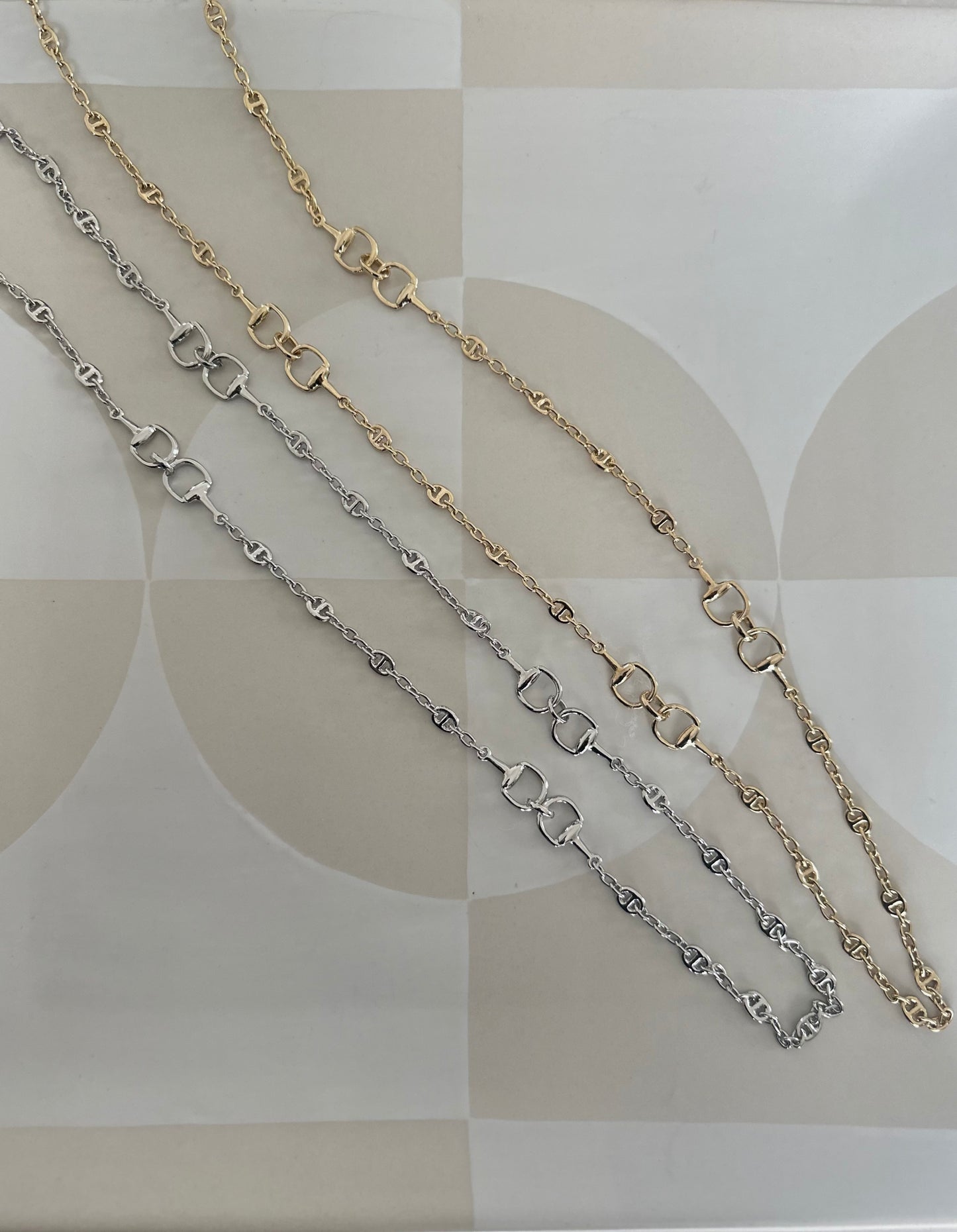 Silver Horsebit Links Chain Long Necklace