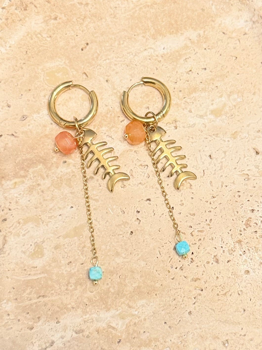 Gold Fish Bead Huggie Earrings