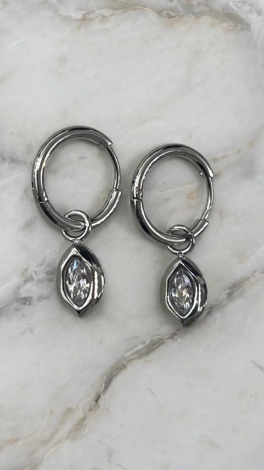 Silver Huggie Bezeled Earring