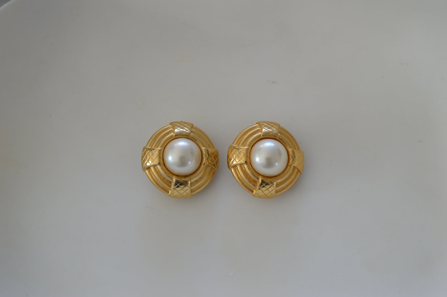 Gold and Pearl Circle Earrings