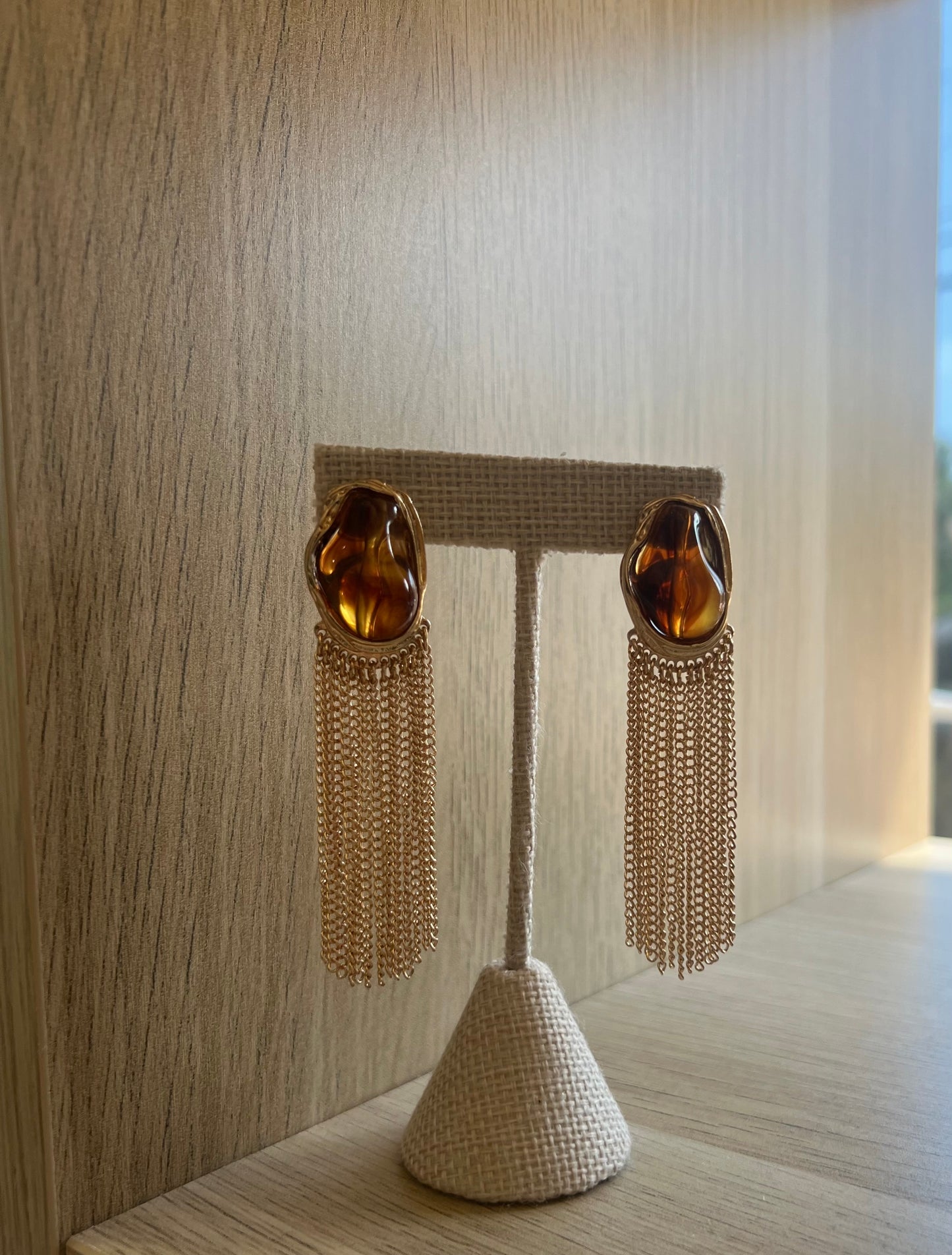 Tigers Eye Gold Tassel Earring