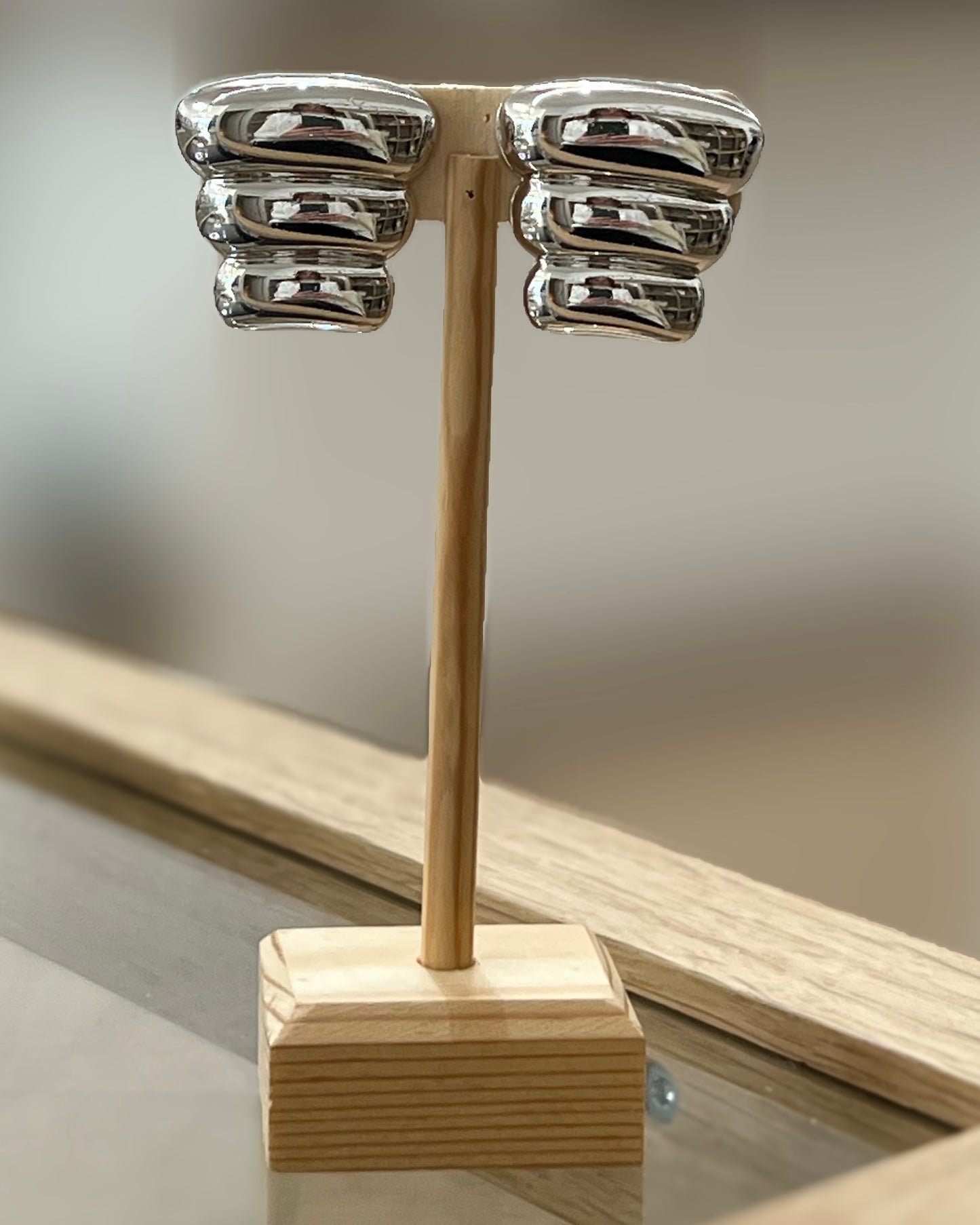 Three Puffed Silver Earrings