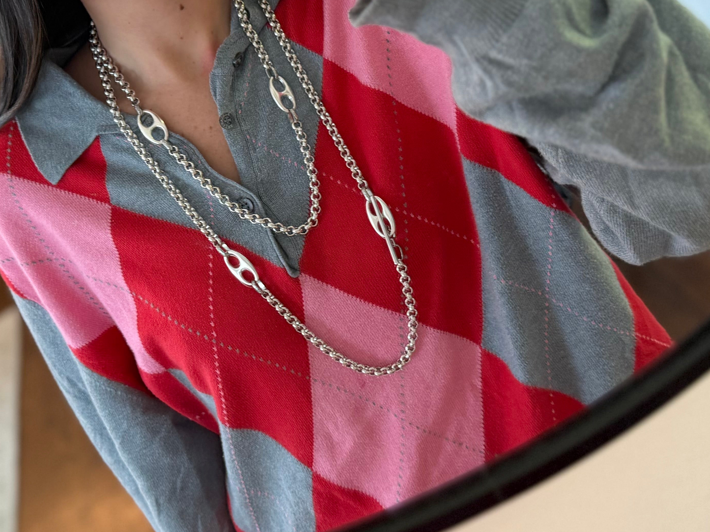 Vintage Silver Coffee Bean Long Necklace