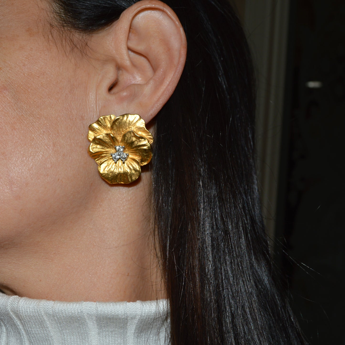Gold and Crystal Flower Earrings