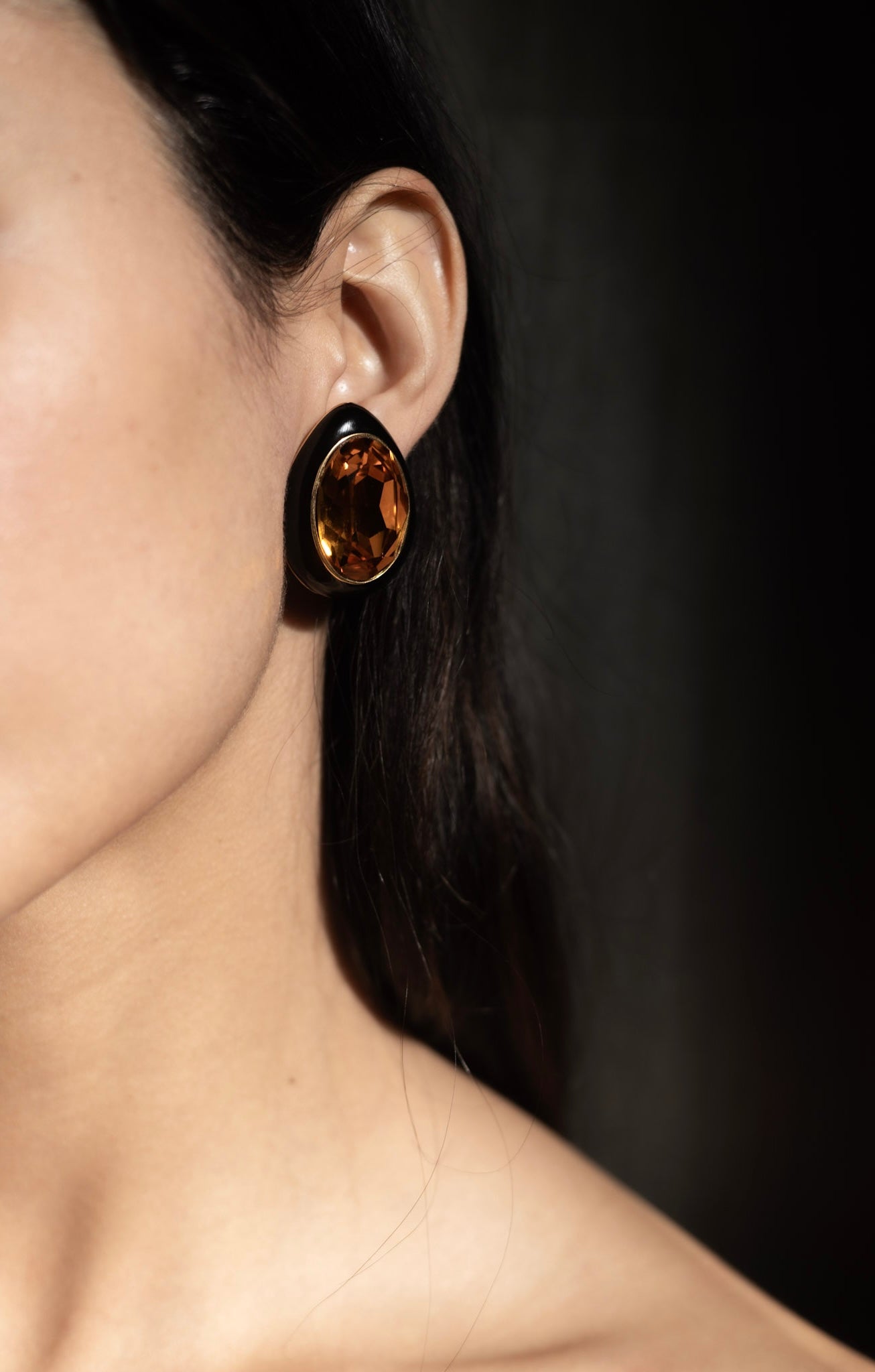 Vintage Ciner Citrine Colored Rhinestone Clip On Earrings