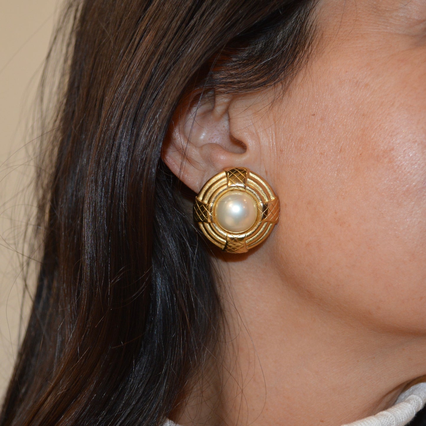 Gold and Pearl Circle Earrings