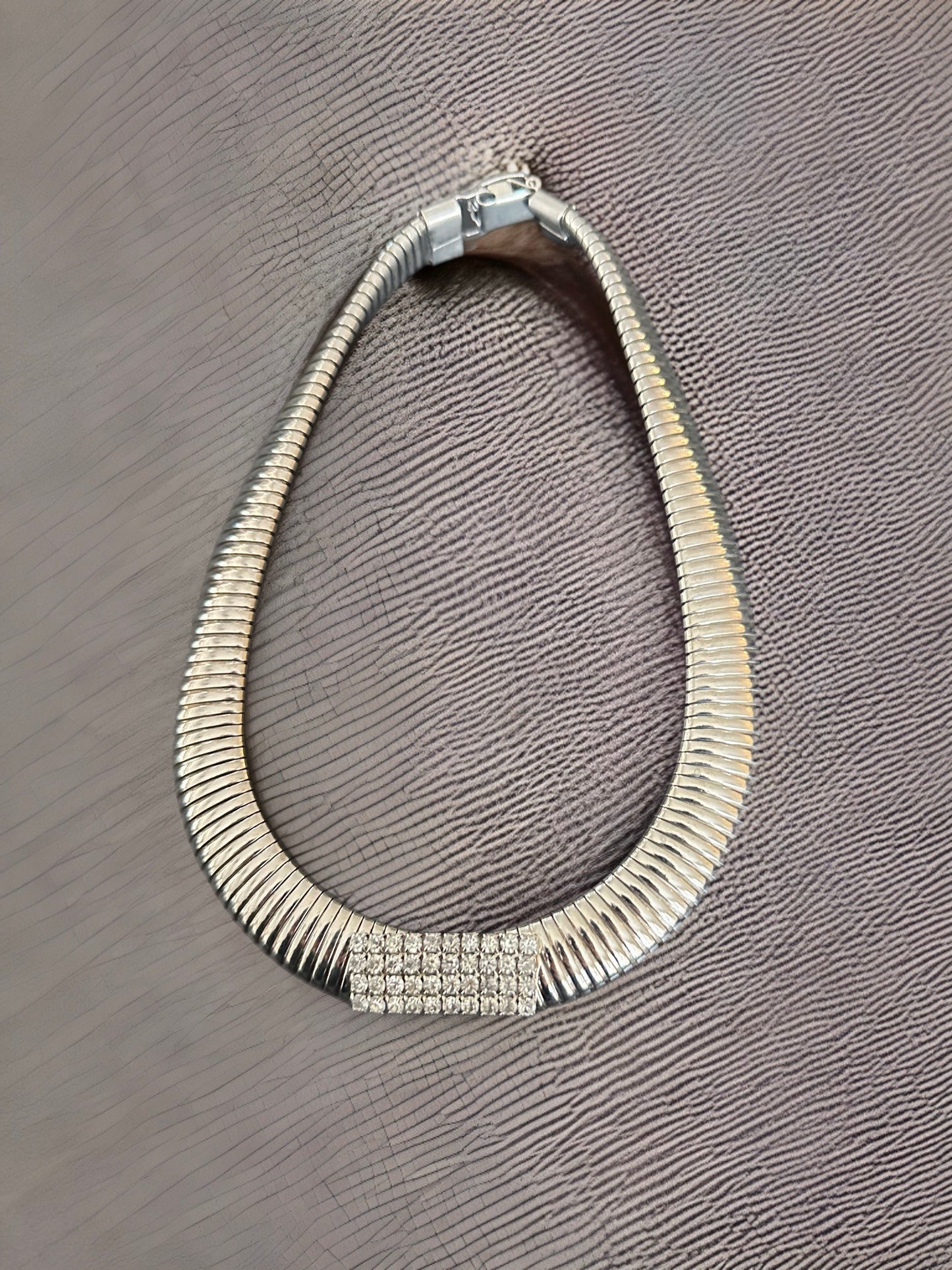 Silver Omega Necklace with Diamonds