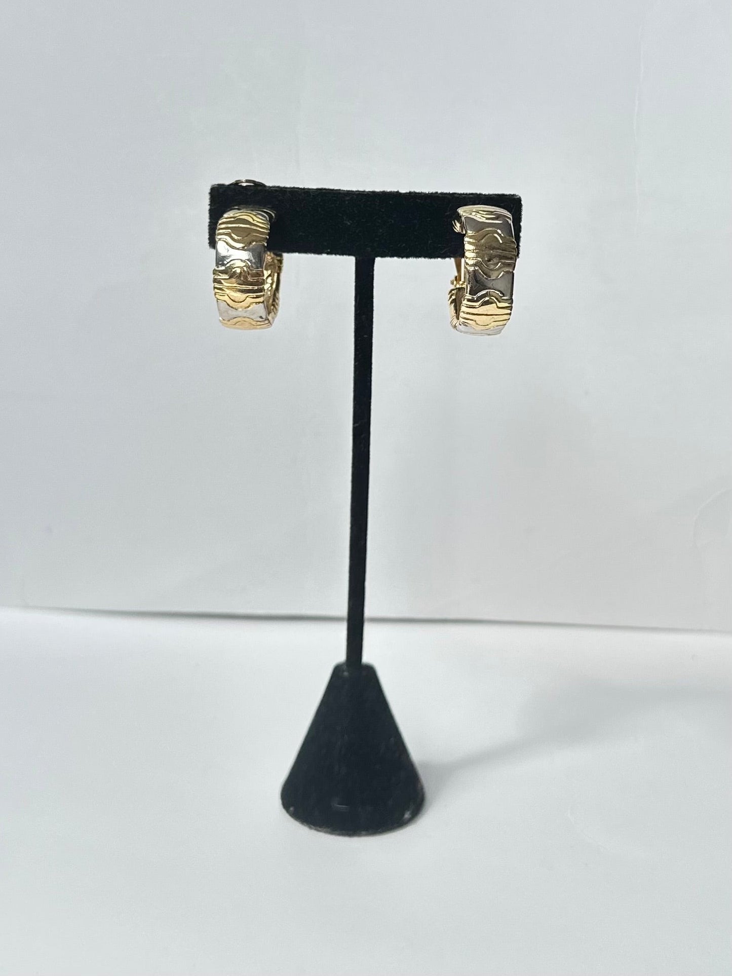 Parenthesis Link Two Tone Clip On Hoop Earring