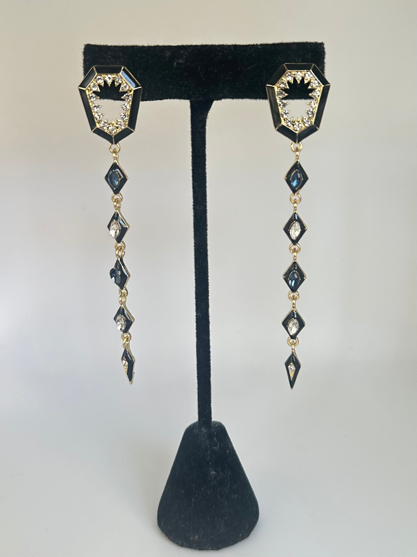 Long Black and Crystal Hanging Earring