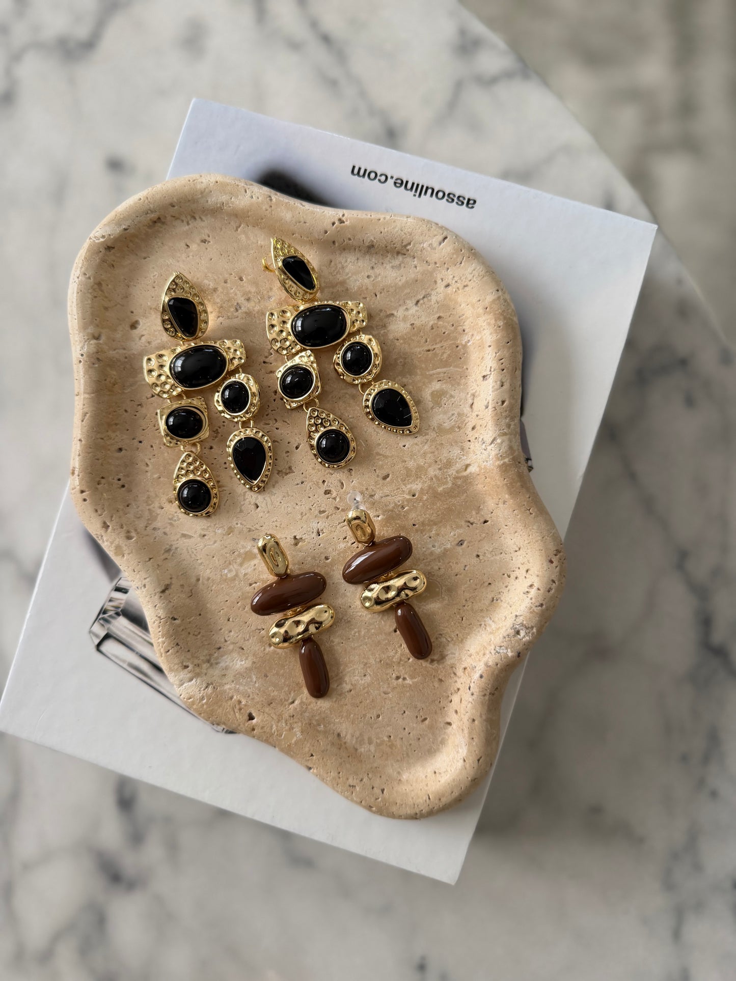 Black And Gold Hammered Hanging Earrings