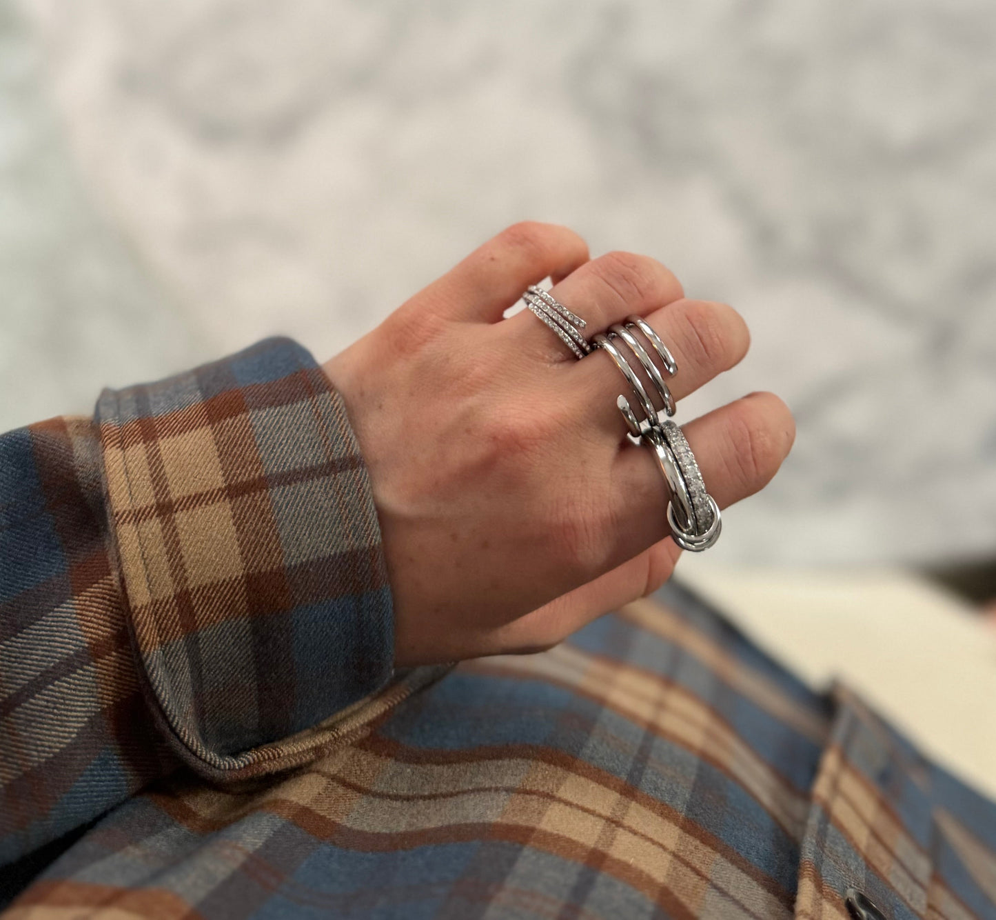 Silver and Cz Double Layer Ring