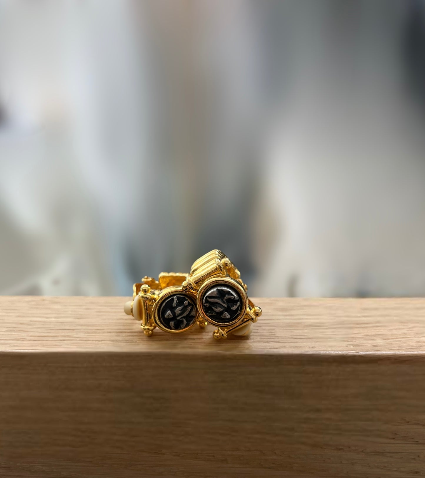 Coin Gold Ribbed Hoop Earring