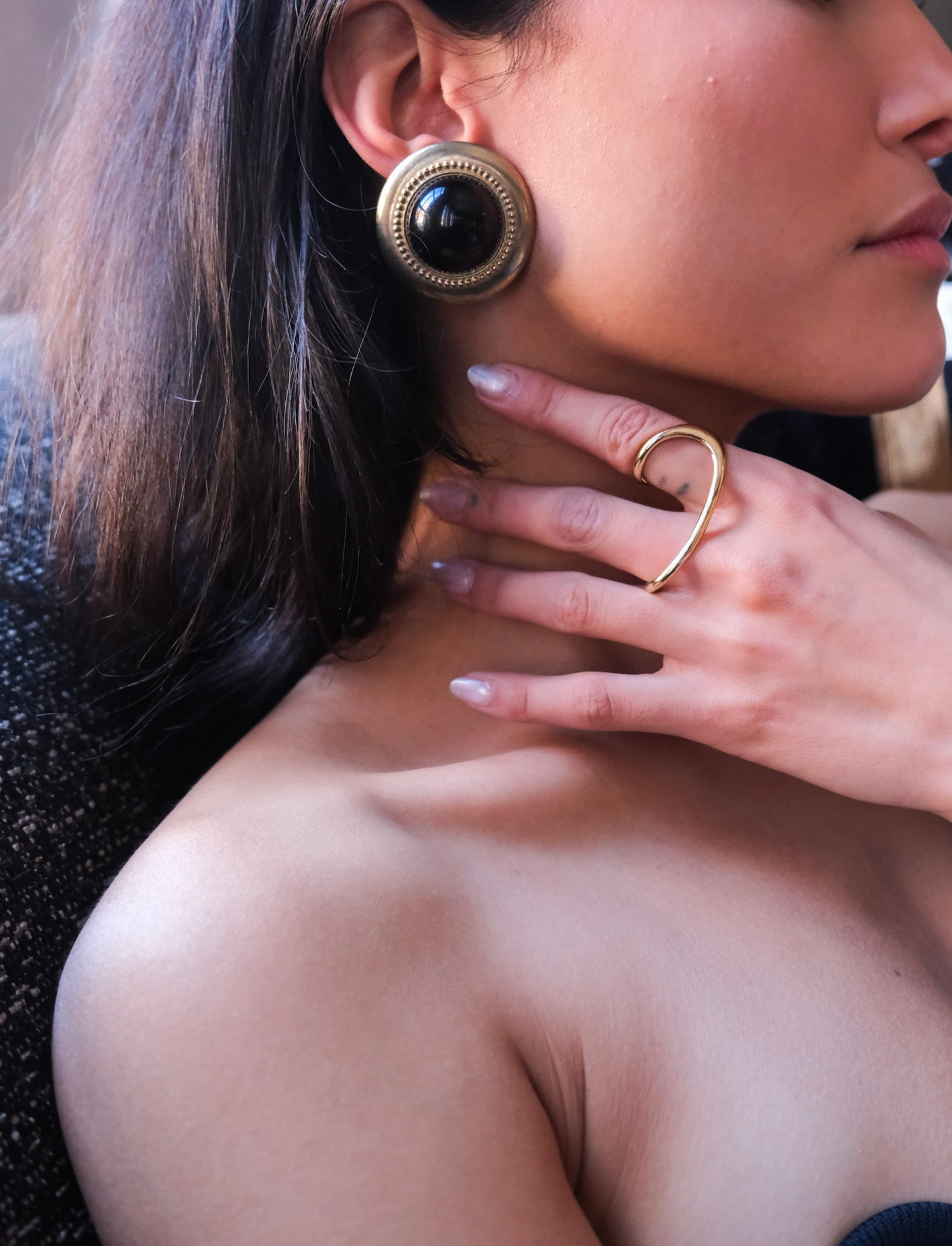 Black and Bronze Circle Earrings