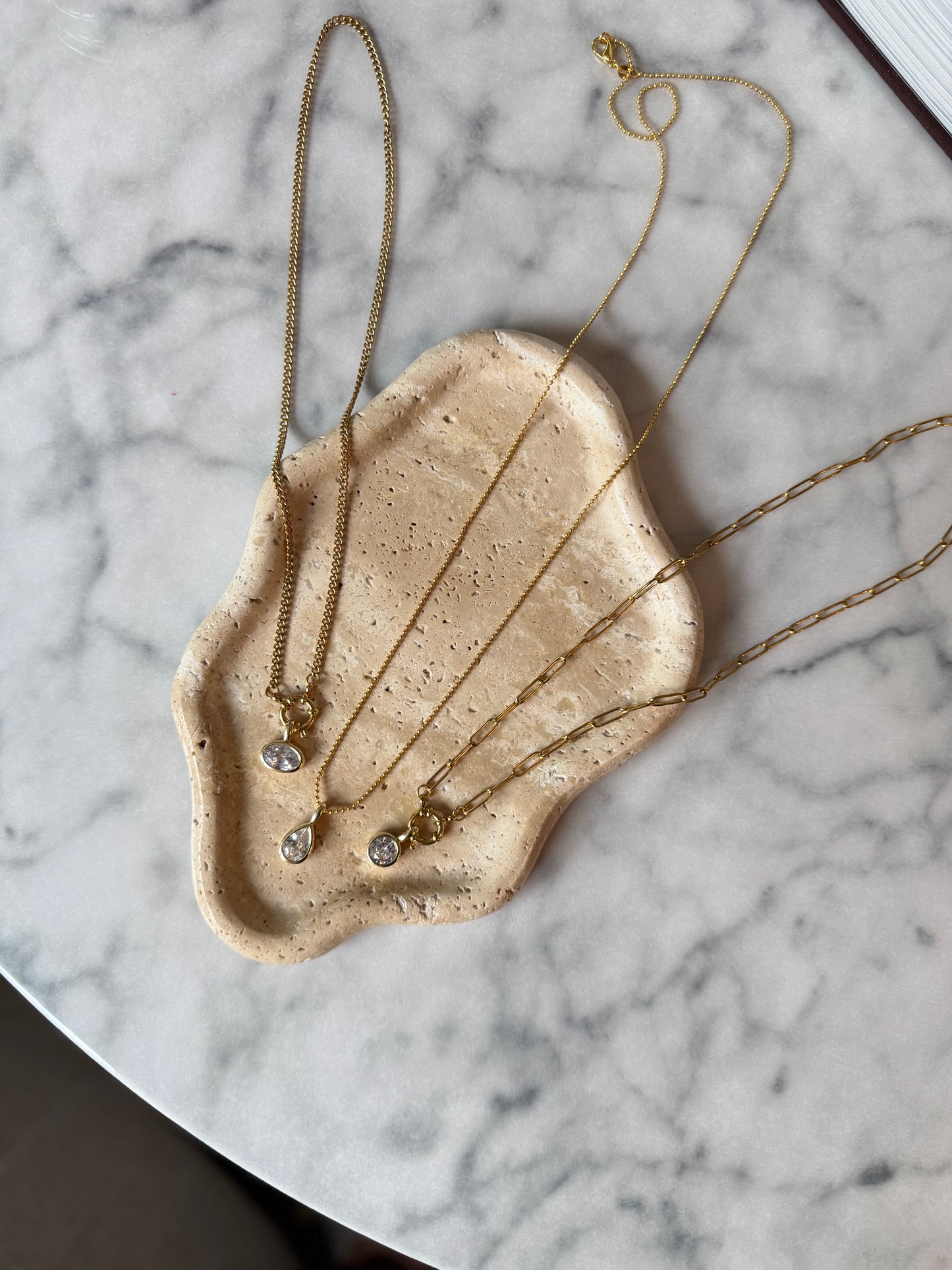 Gold Ball Chain Tear Drop Pendant Necklace