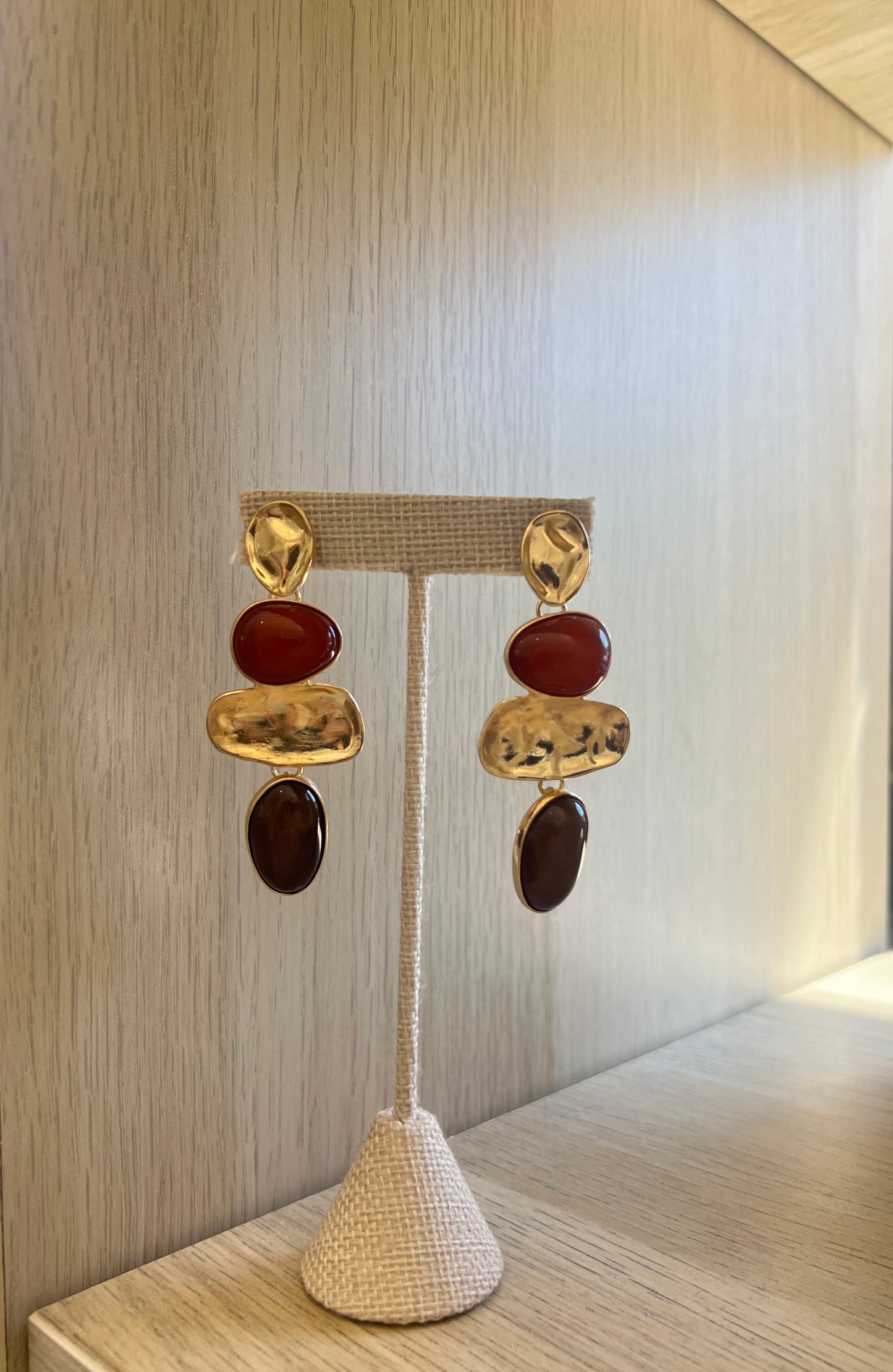Amber And Brown Gold Hammered Hanging Earring