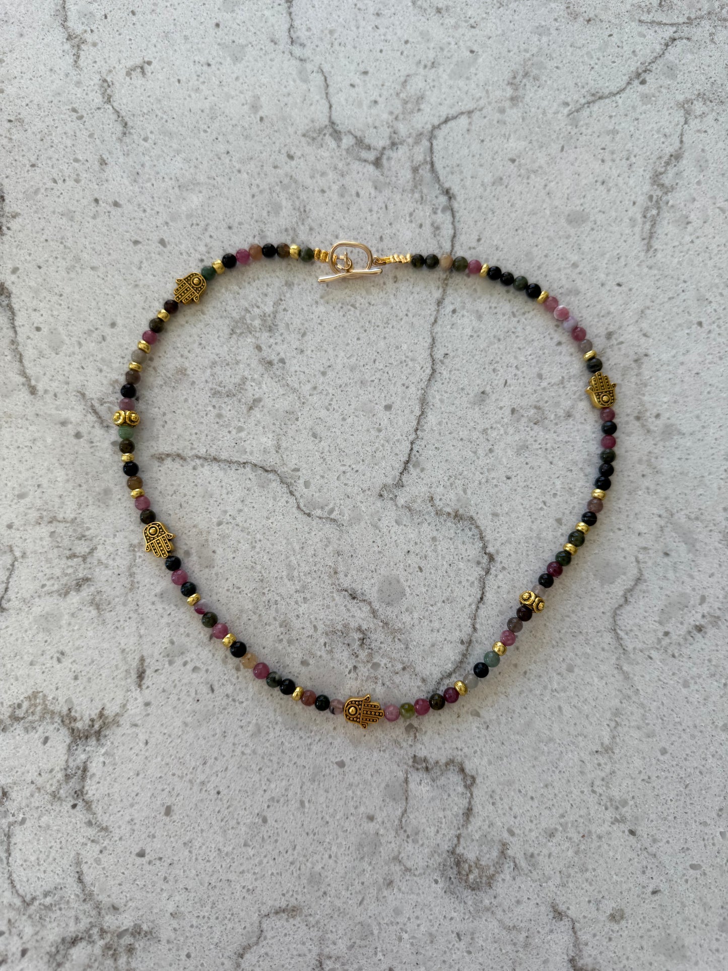Tourmaline Gemstone Hamsa Necklace