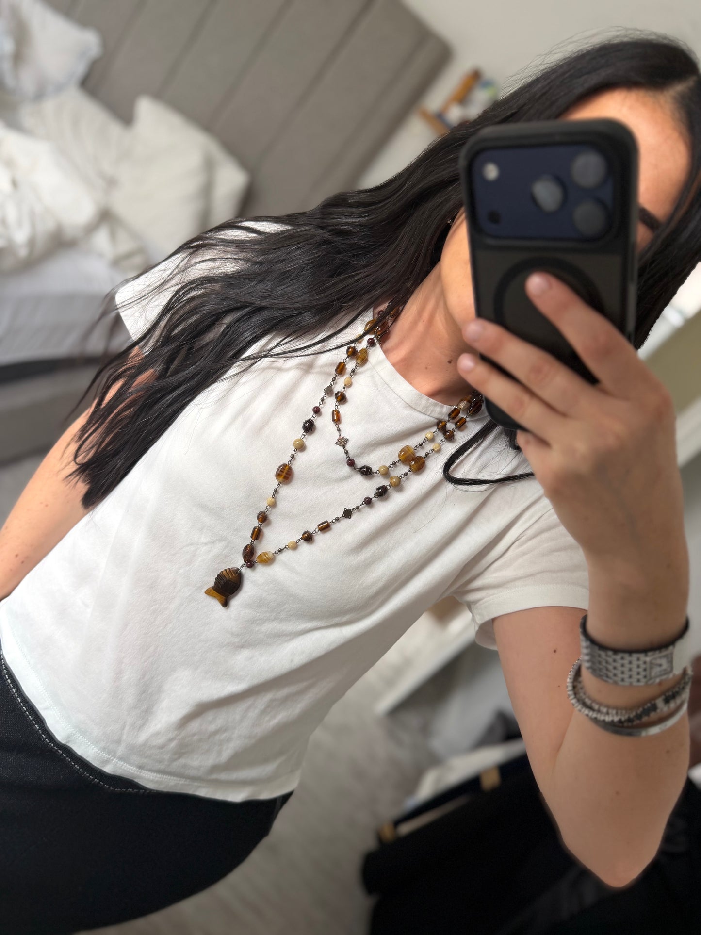 Brown Beaded Fish Necklace