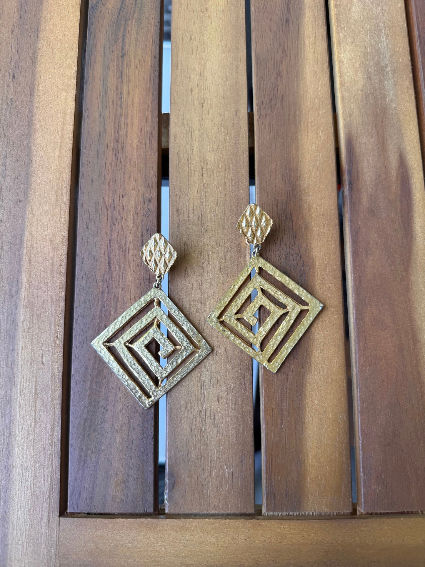 Gold Hammered Square Earrings